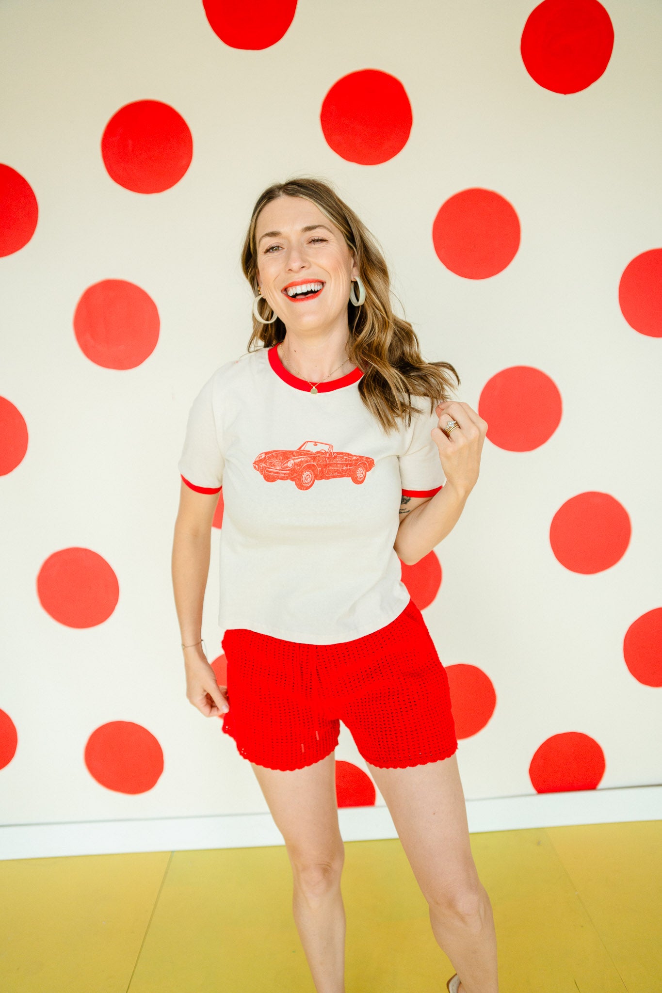 Adeline Graphic Tee - Beige + Red