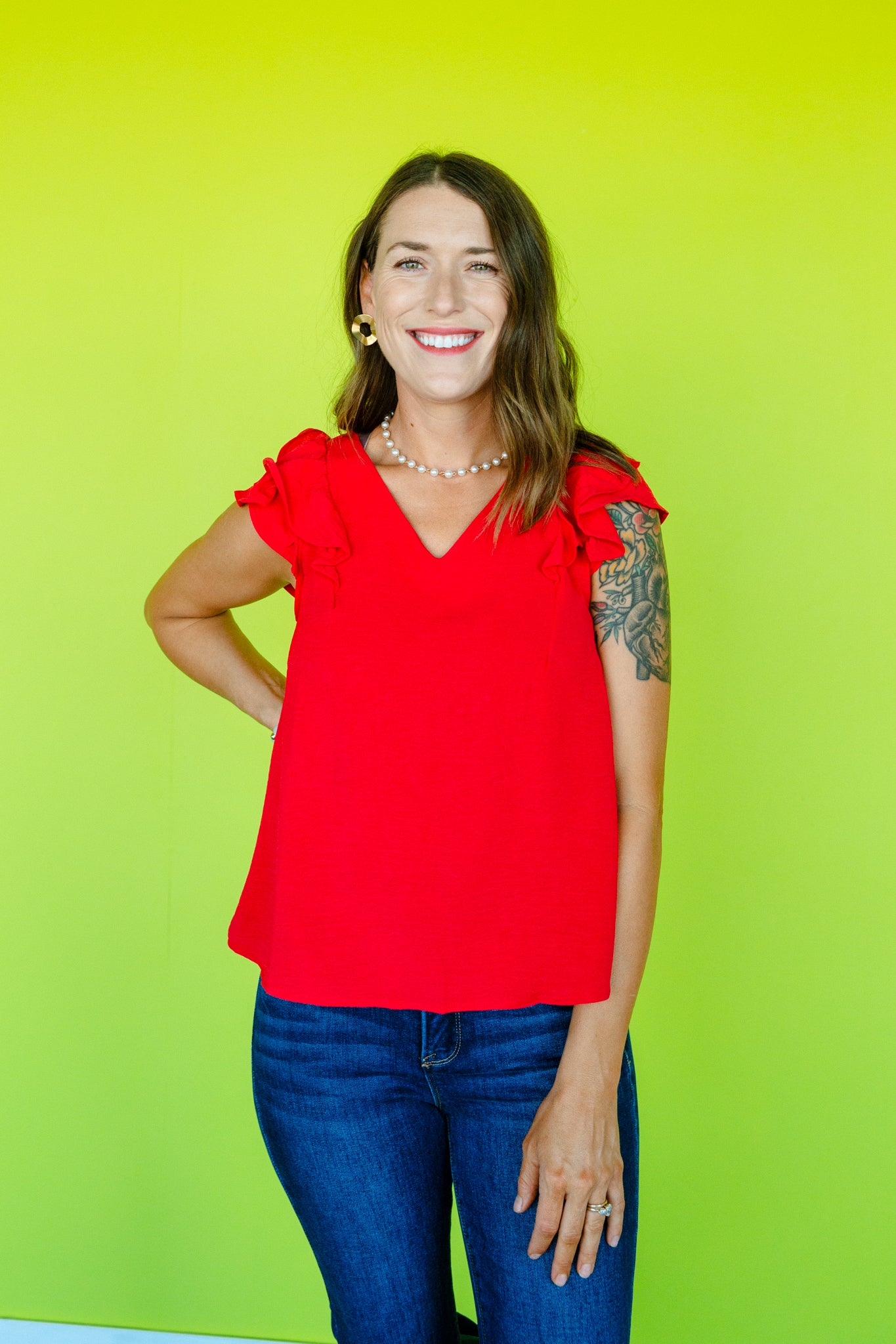 Charlie V-Neck Blouse - True Red