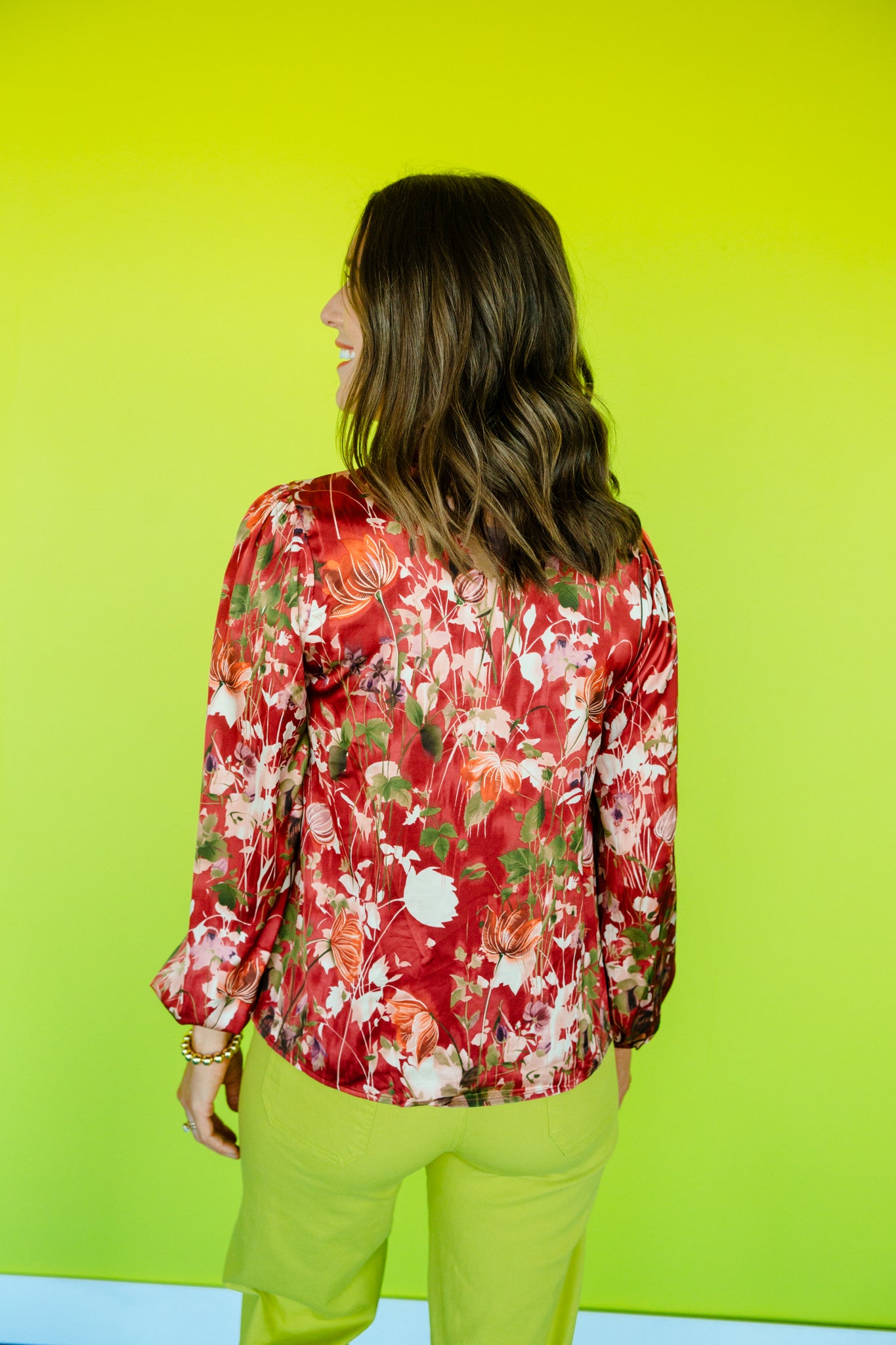 Brezlyn Mock Neck Blouse - Chestnut + Rosewood + Olive