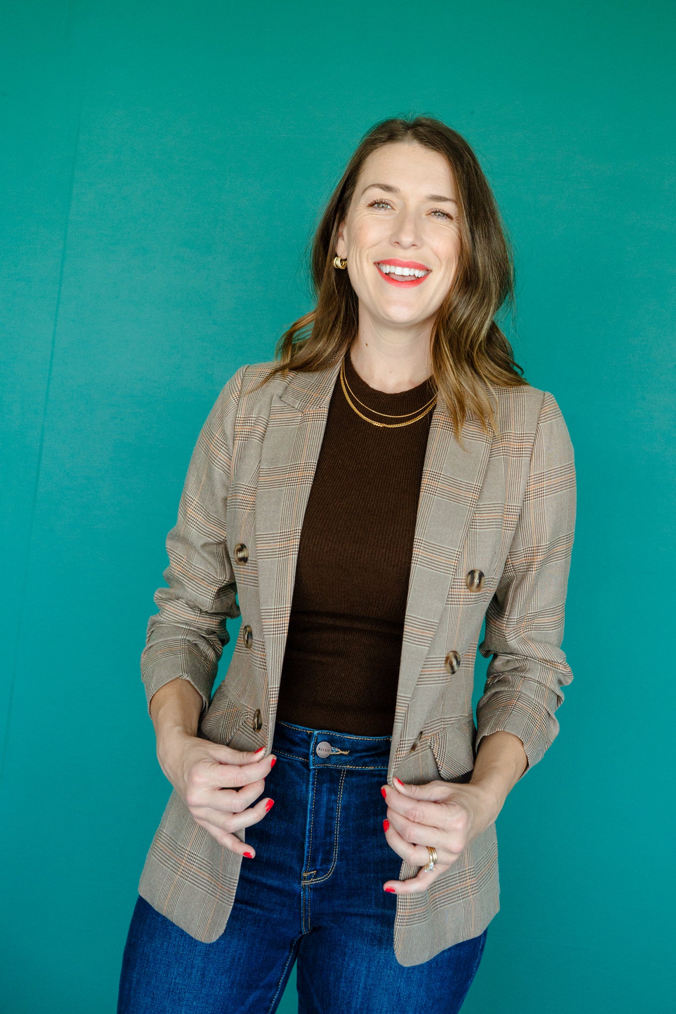 Verona Plaid Blazer - Coffee + Amber