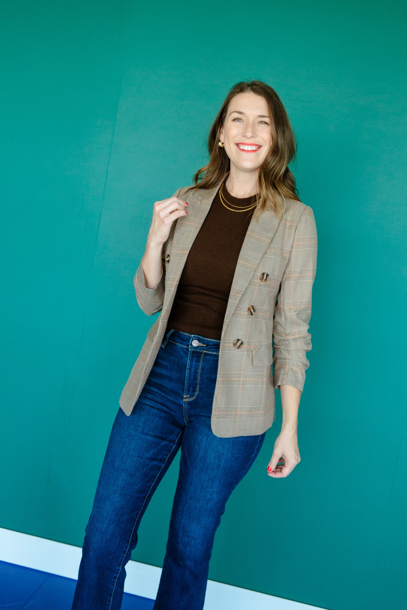 Verona Plaid Blazer - Coffee + Amber