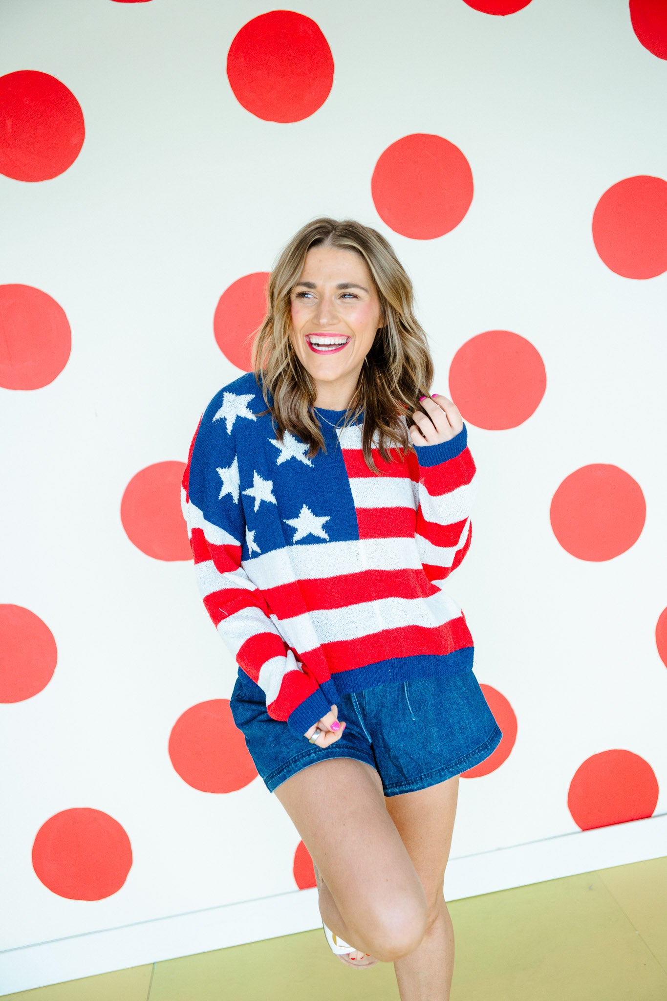 Stars and Stripes Knit Sweater - Navy + Cool Red