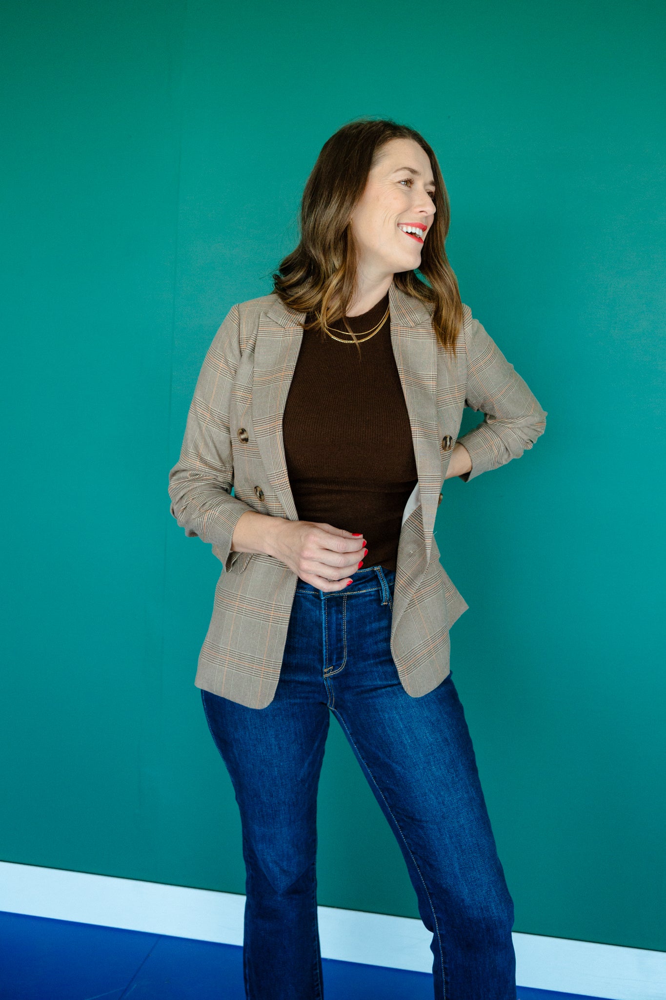 Verona Plaid Blazer - Coffee + Amber