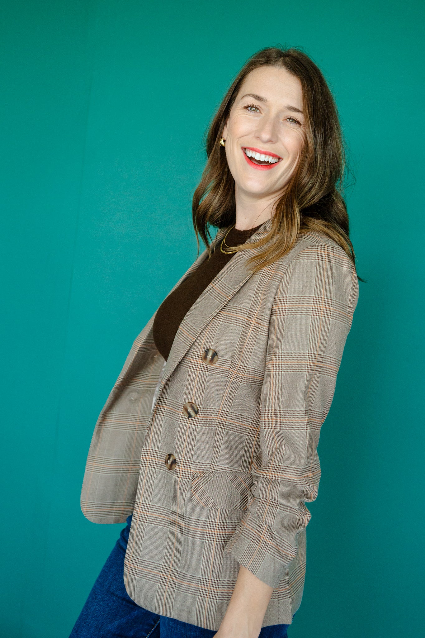 Verona Plaid Blazer - Coffee + Amber