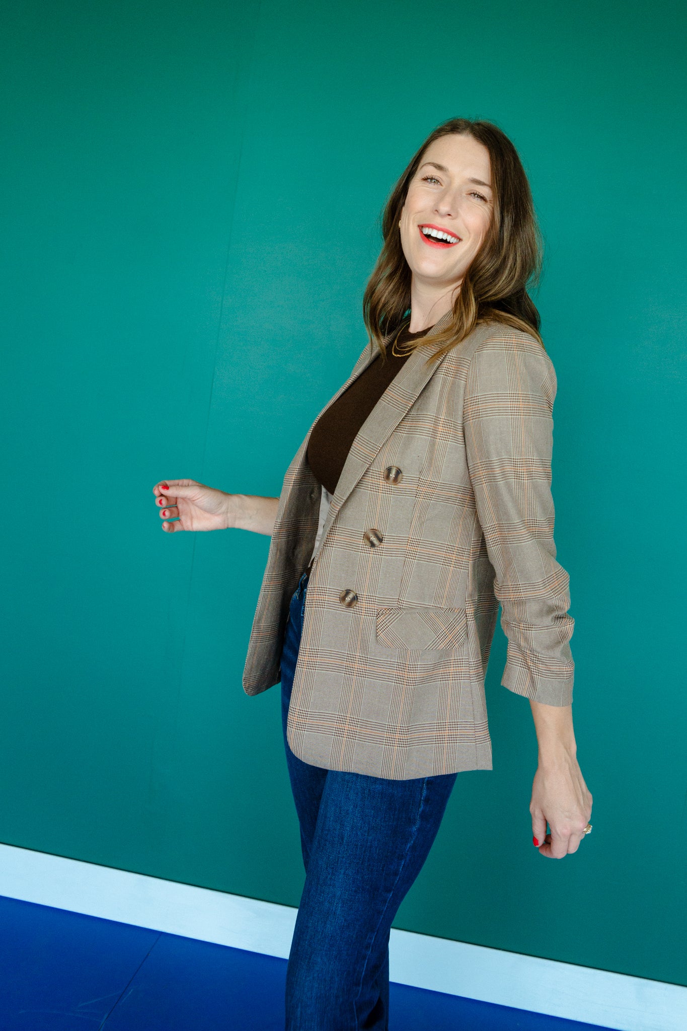 Verona Plaid Blazer - Coffee + Amber