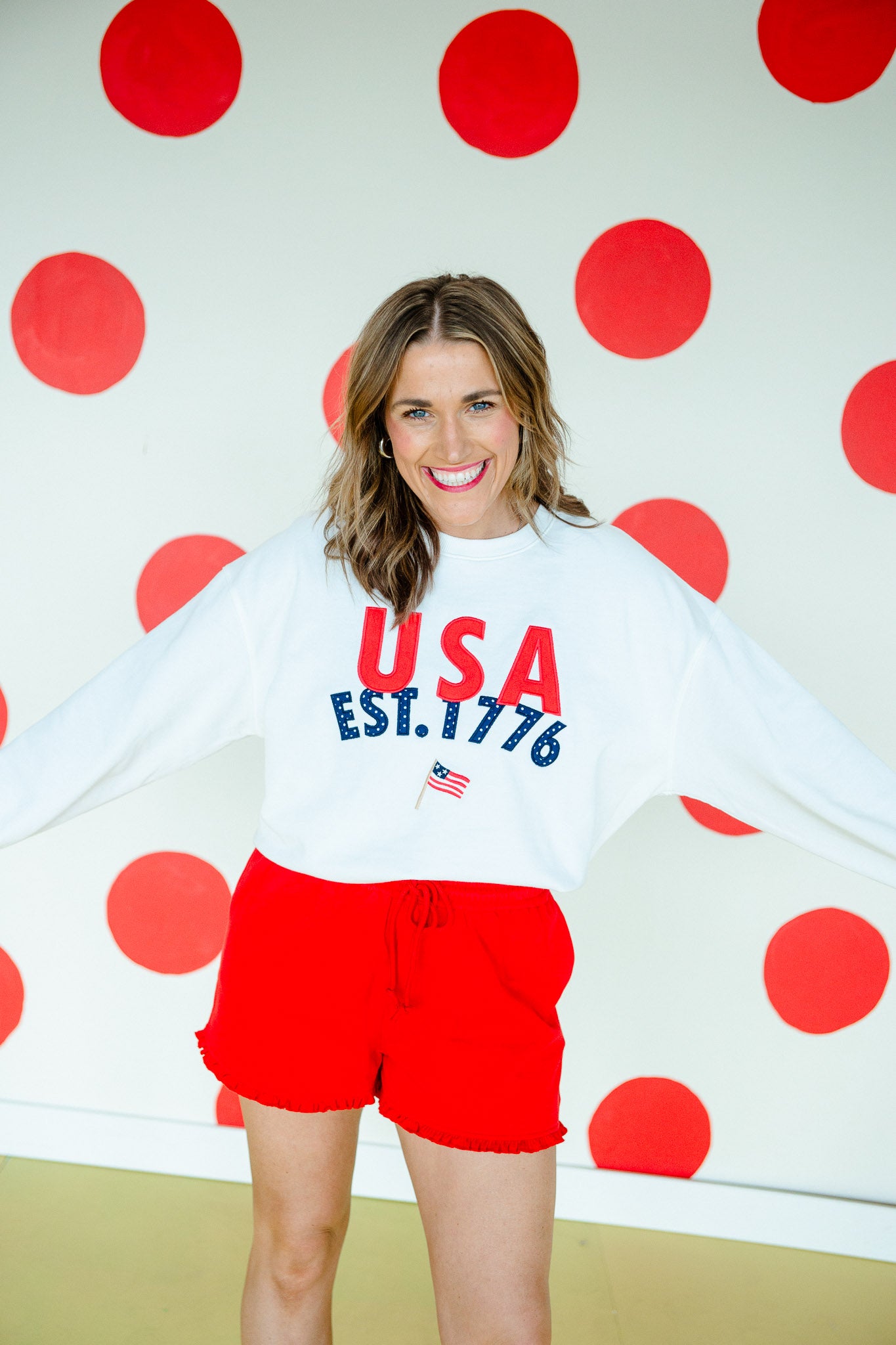 Patriot Round Neck Sweatshirt - Soft White + True Red