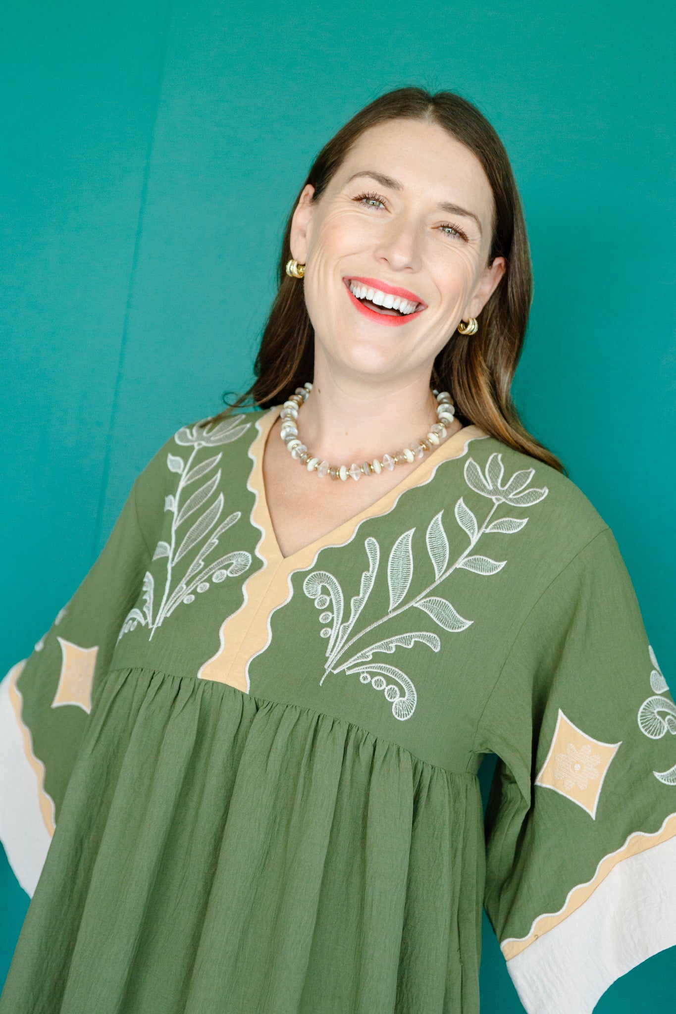 Cory V-Neck Babydoll Dress - Olive + Mustard