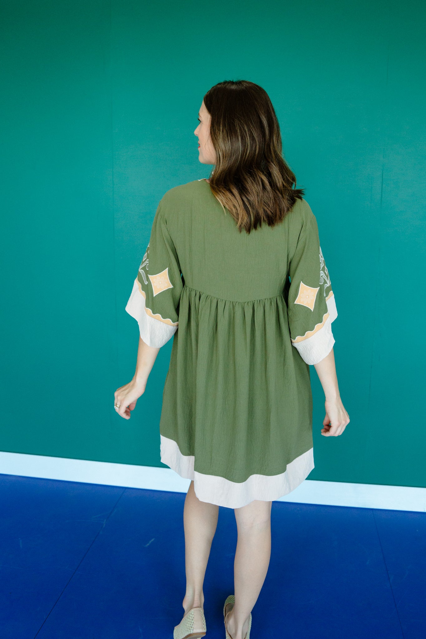 Cory V-Neck Babydoll Dress - Olive + Mustard