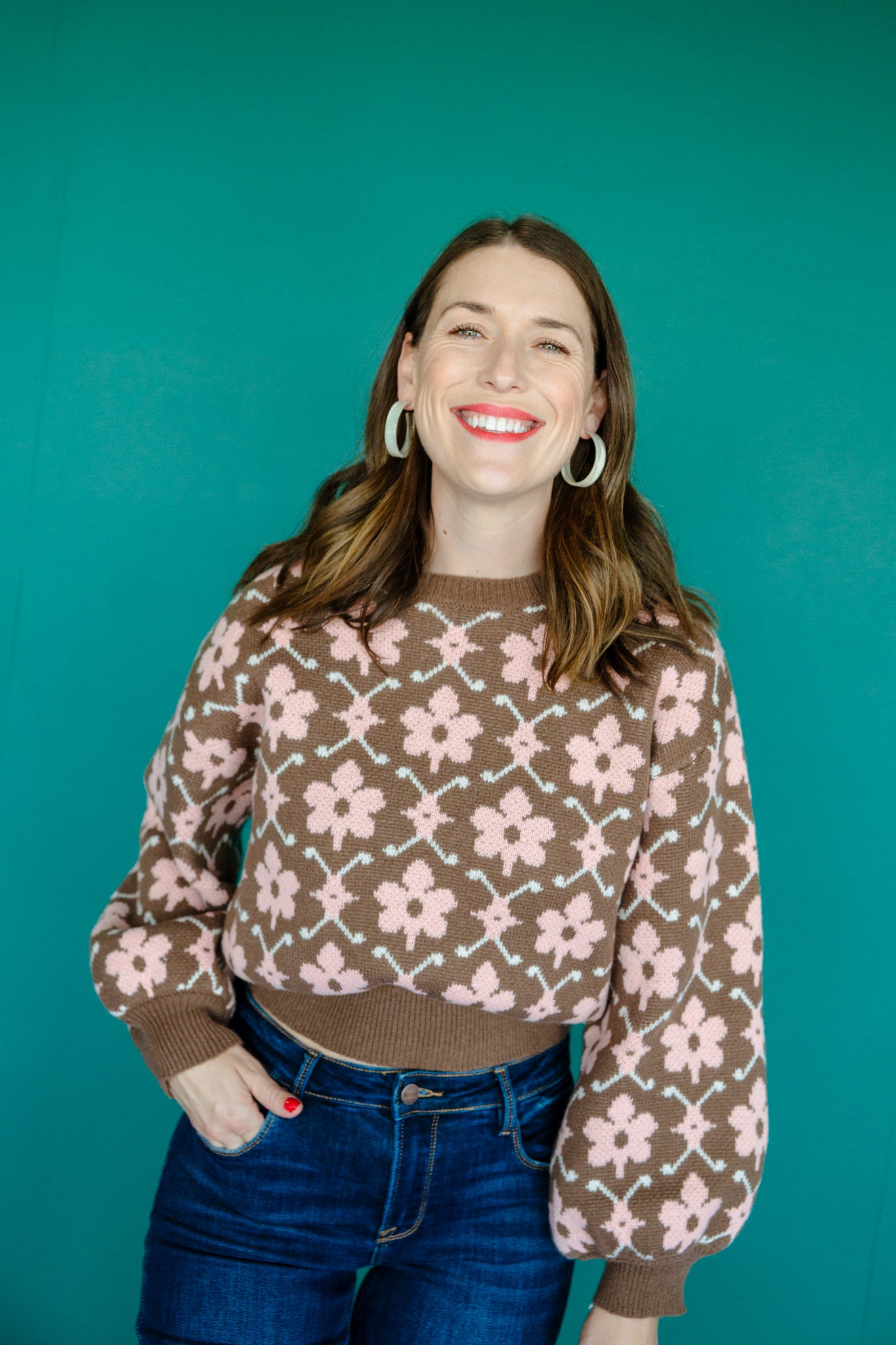 Holly Floral Sweater - Brown + Rosewood