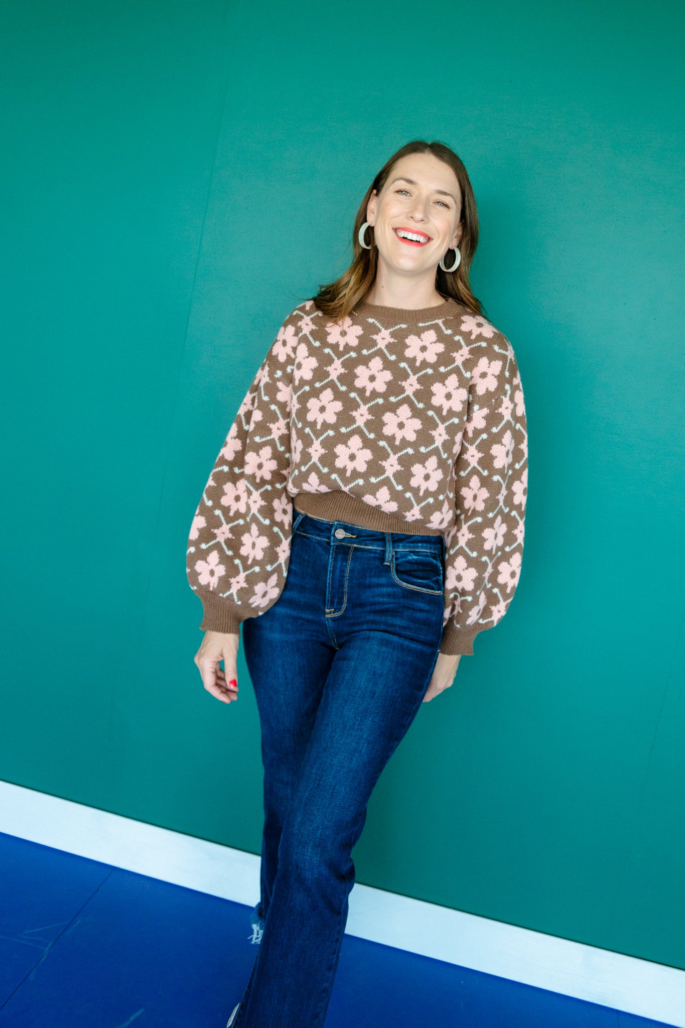 Holly Floral Sweater - Brown + Rosewood