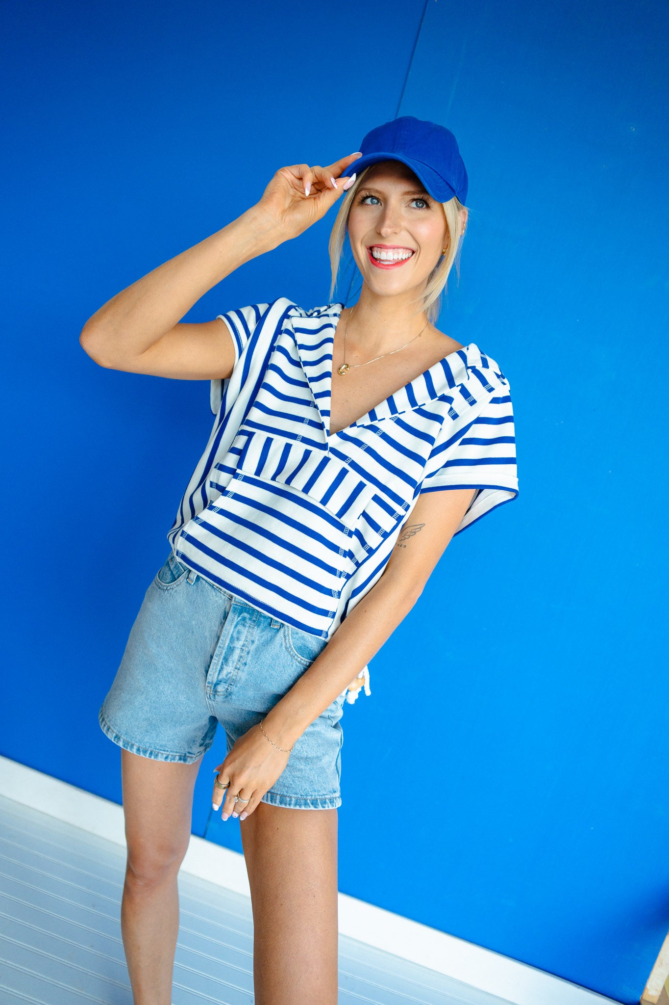 Bellamy Striped Pullover - Cream + Bright Navy