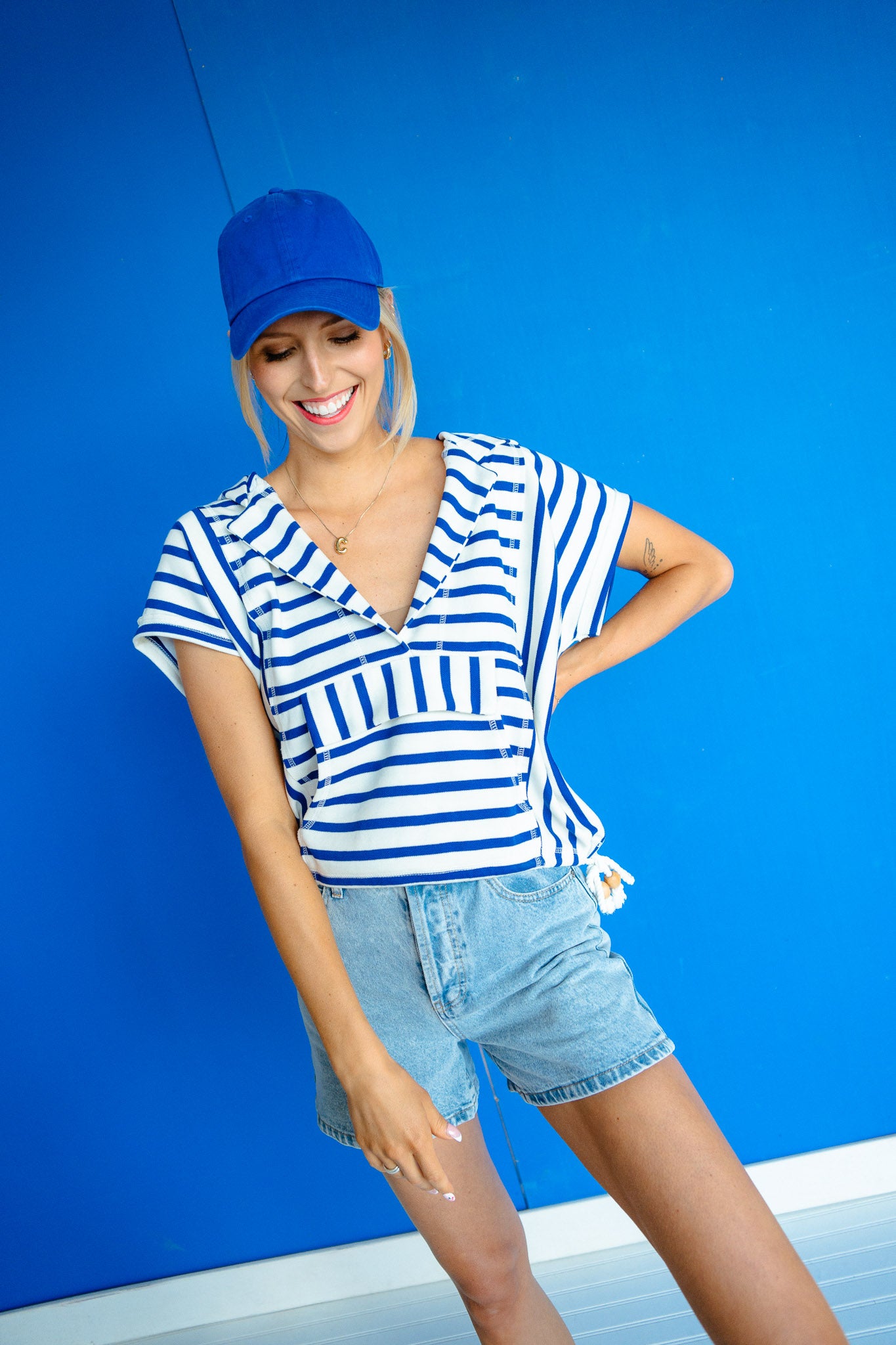 Bellamy Striped Pullover - Cream + Bright Navy