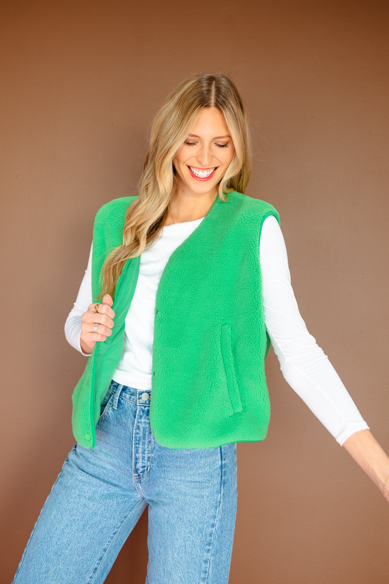 Ella Fuzzy Vest - Leaf Green