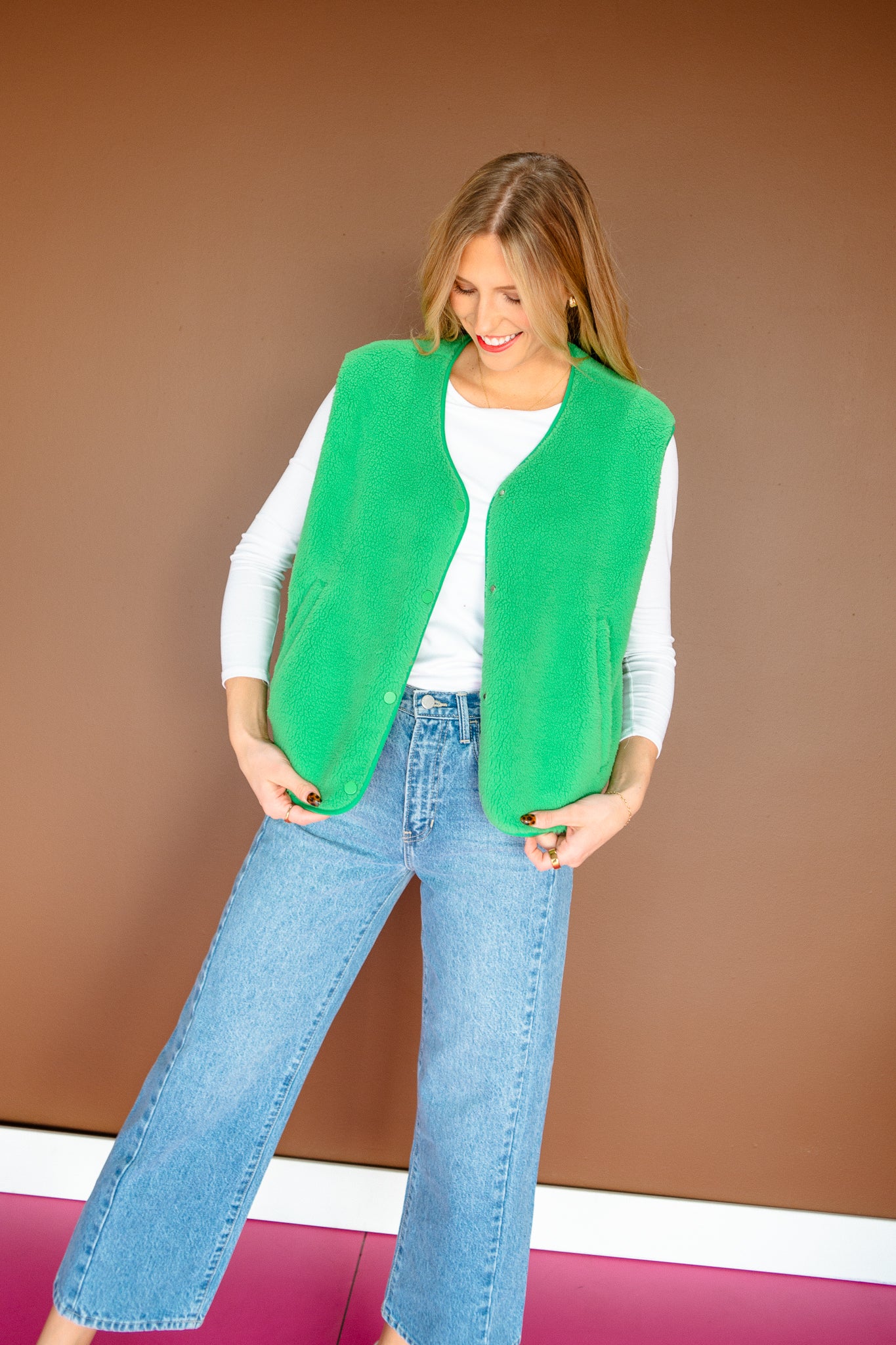 Ella Fuzzy Vest - Leaf Green