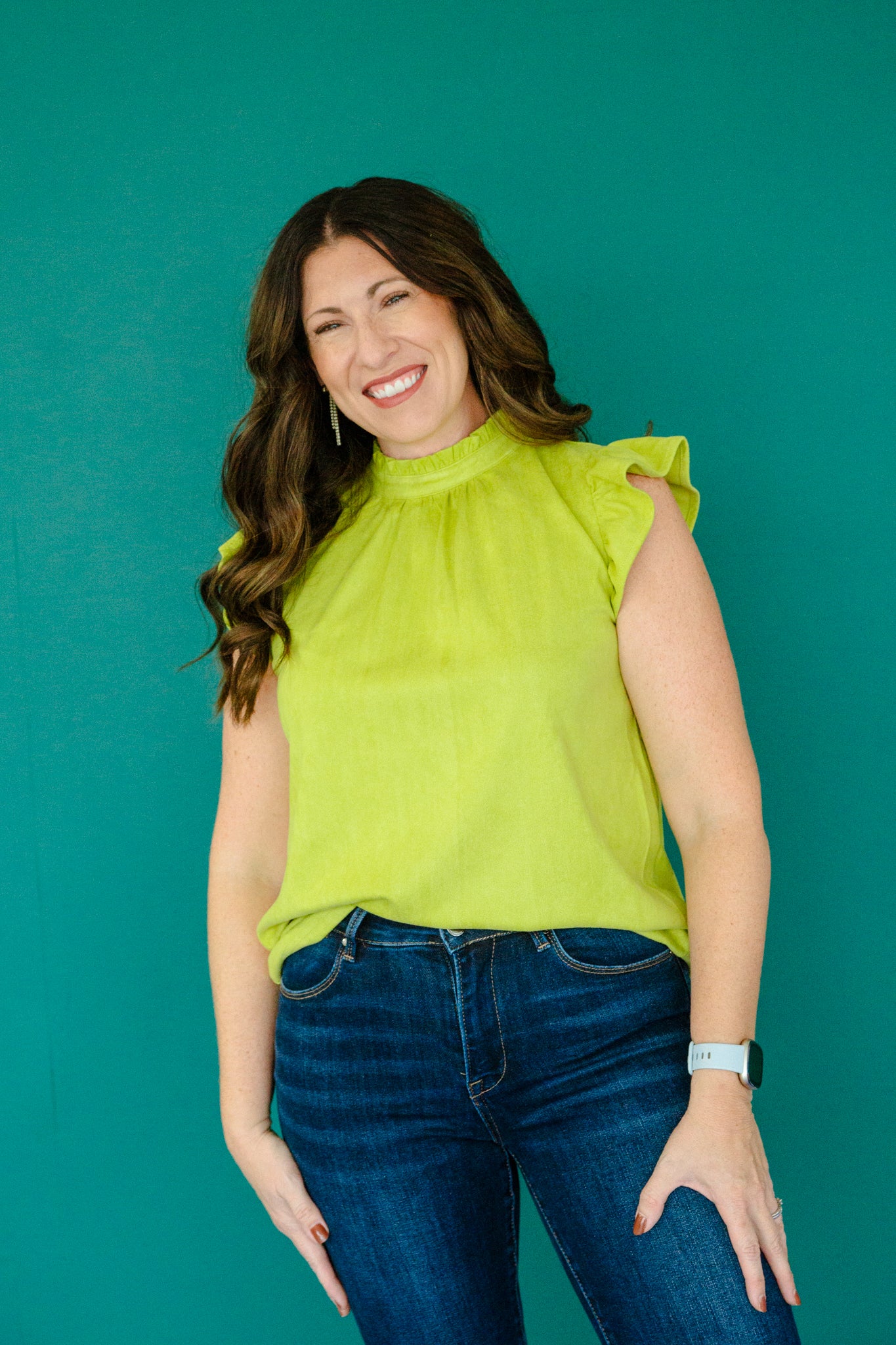 Shantel Suede Ruffle Blouse - Lime