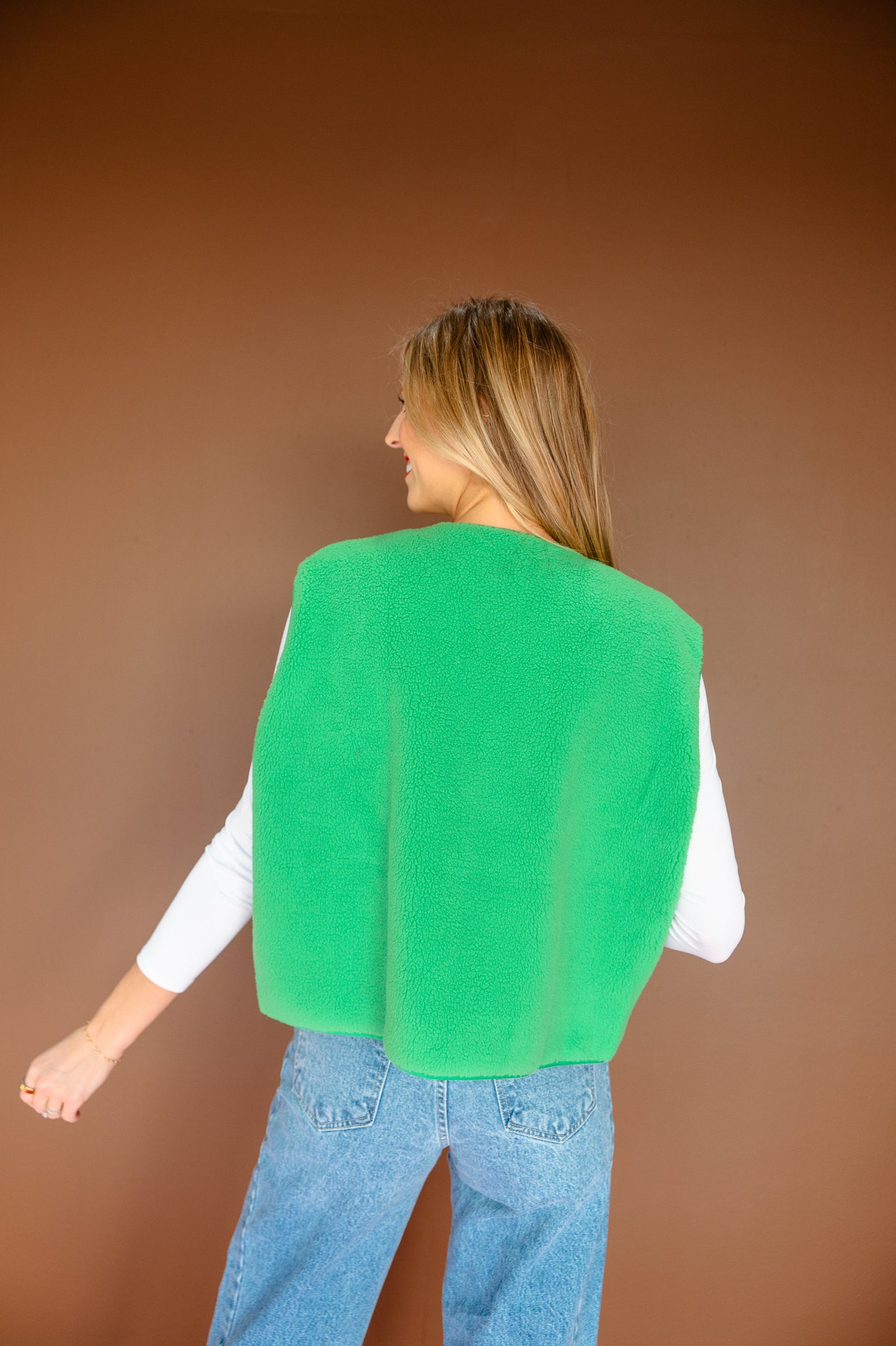 Ella Fuzzy Vest - Leaf Green