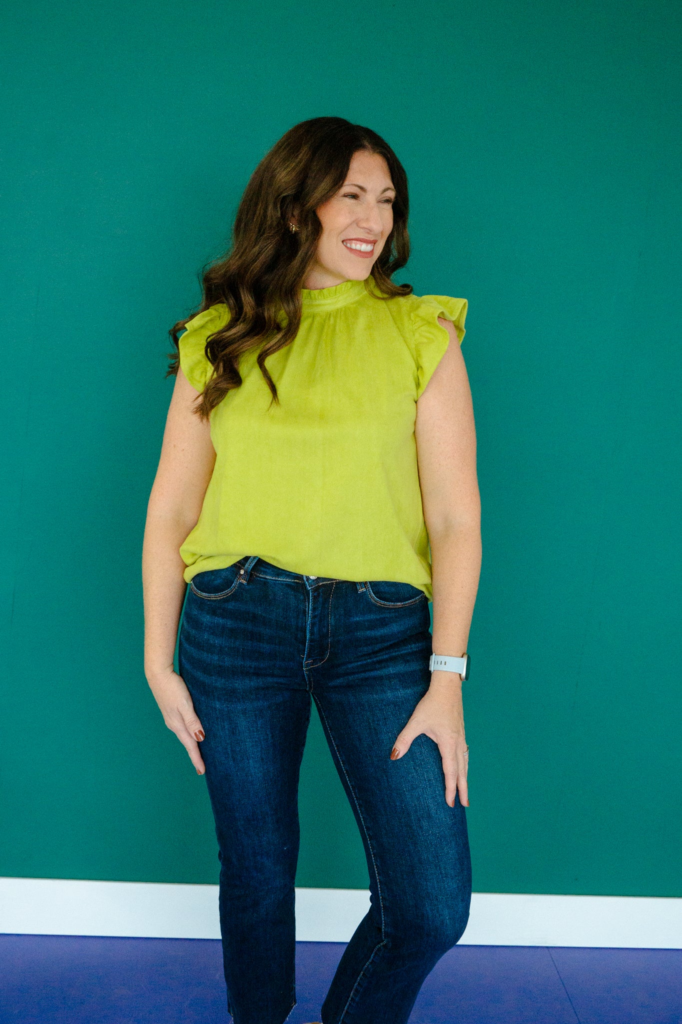 Shantel Suede Ruffle Blouse - Lime