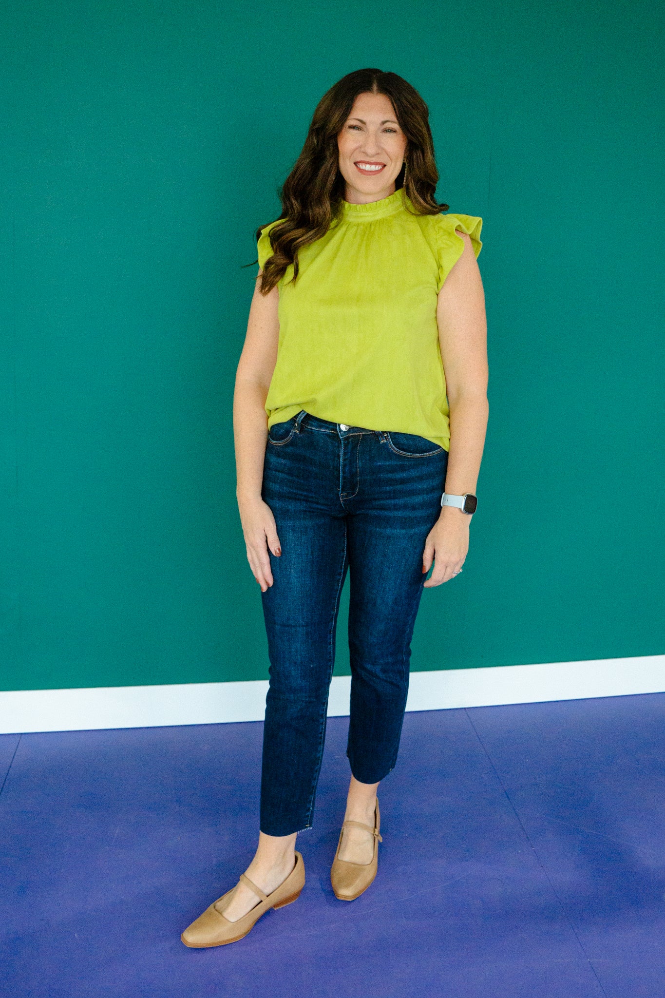 Shantel Suede Ruffle Blouse - Lime