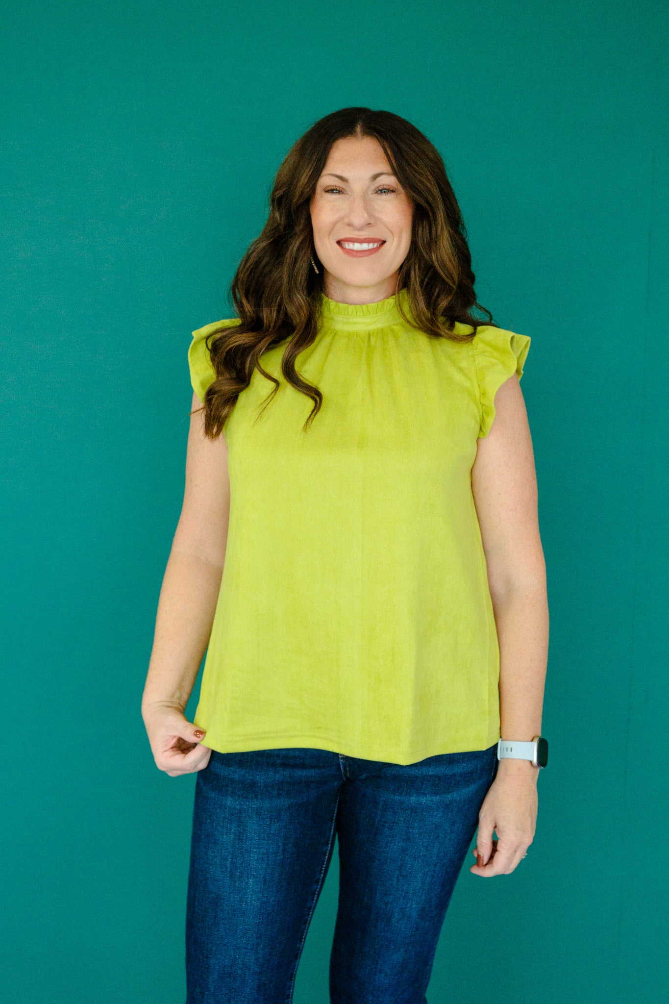 Shantel Suede Ruffle Blouse - Lime