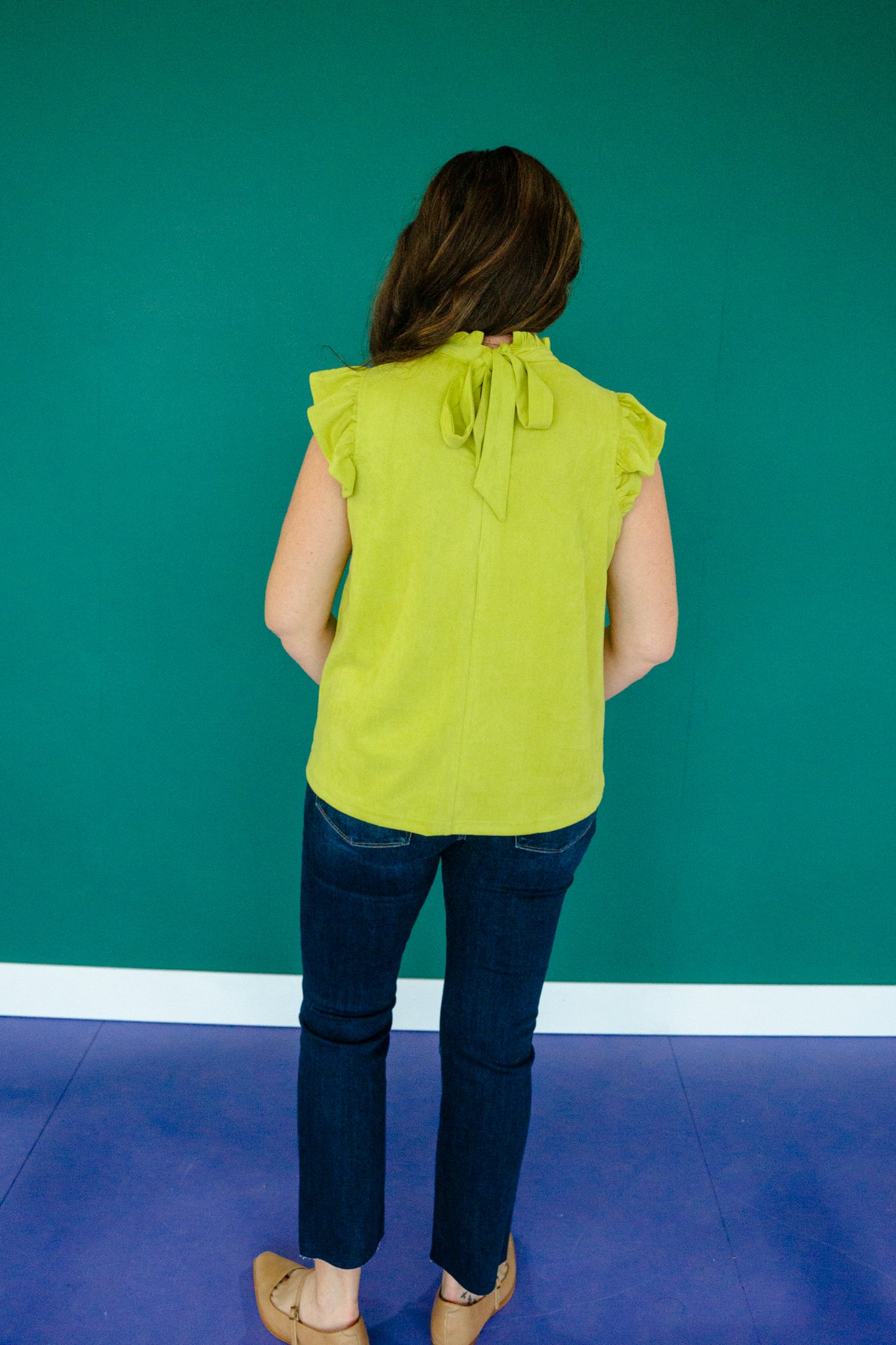 Shantel Suede Ruffle Blouse - Lime