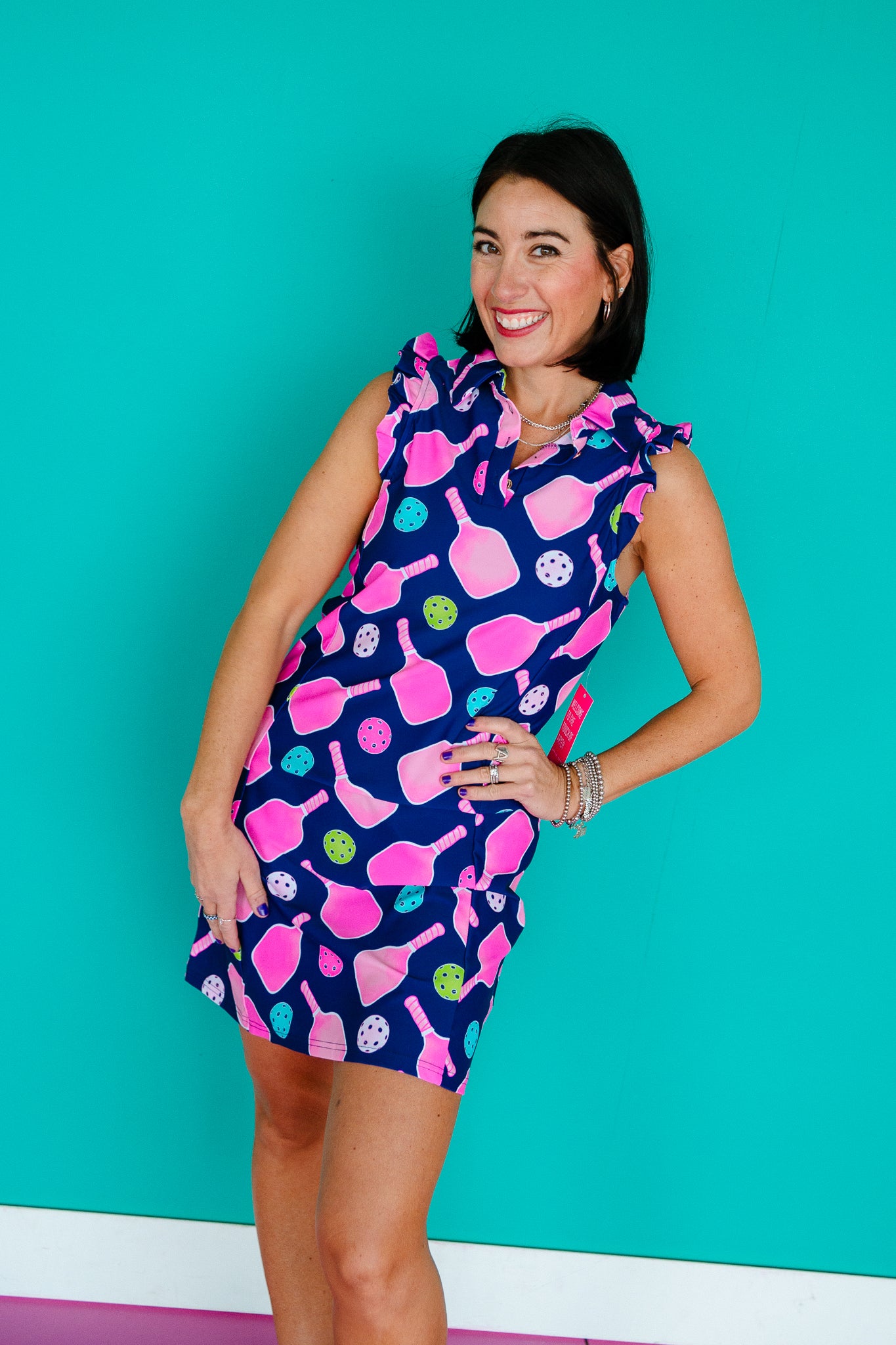Courtside Pickleball Mini Dress - Navy + Hot Pink