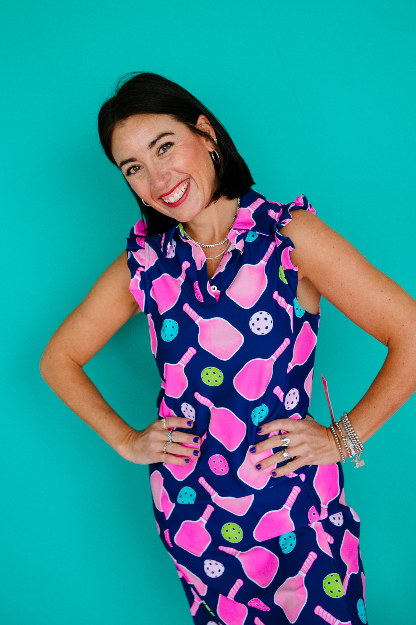 Courtside Pickleball Mini Dress - Navy + Hot Pink