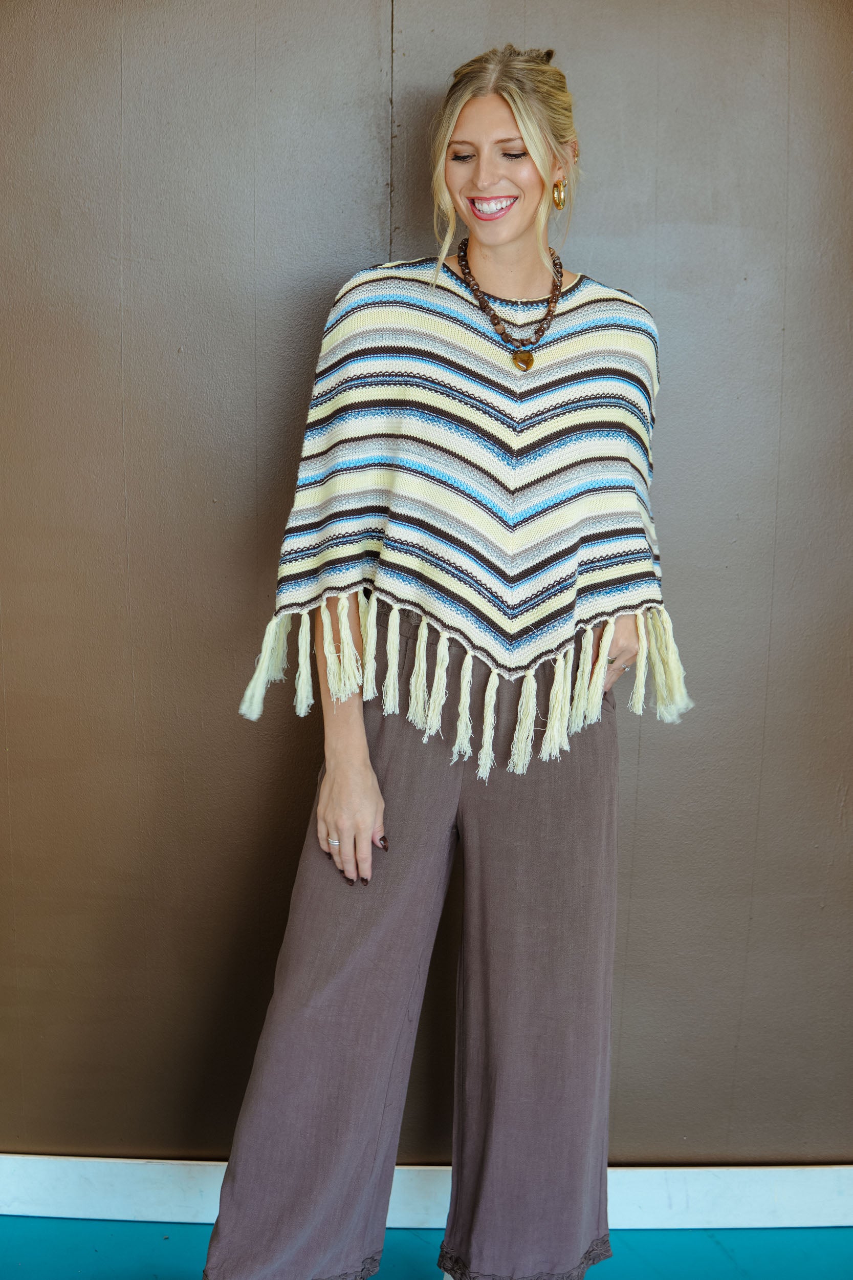 Golden Hour Striped Poncho