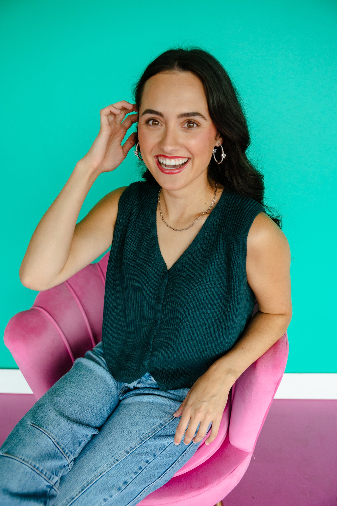 Madisyn Knit Sweater Vest - Deep Green