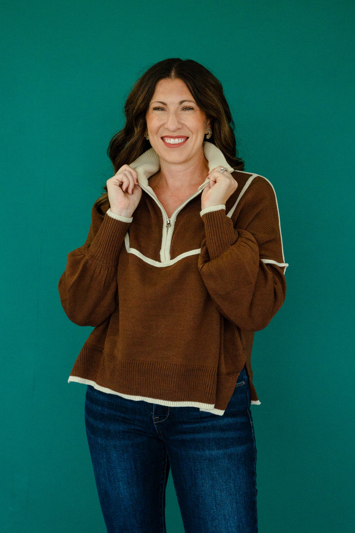 Kennedy Oversized Quarterzip - Chocolate + Oatmeal