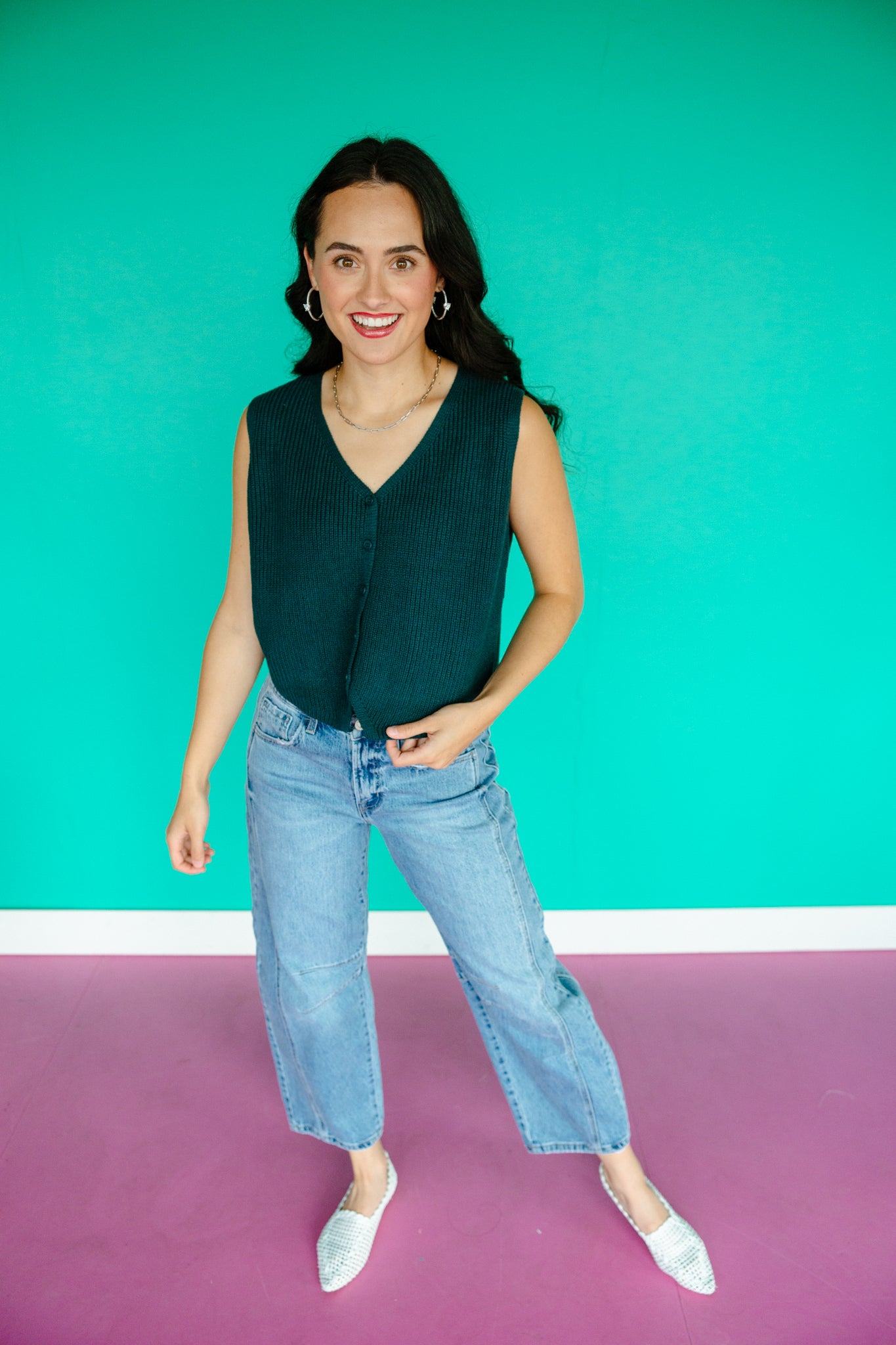 Madisyn Knit Sweater Vest - Deep Green