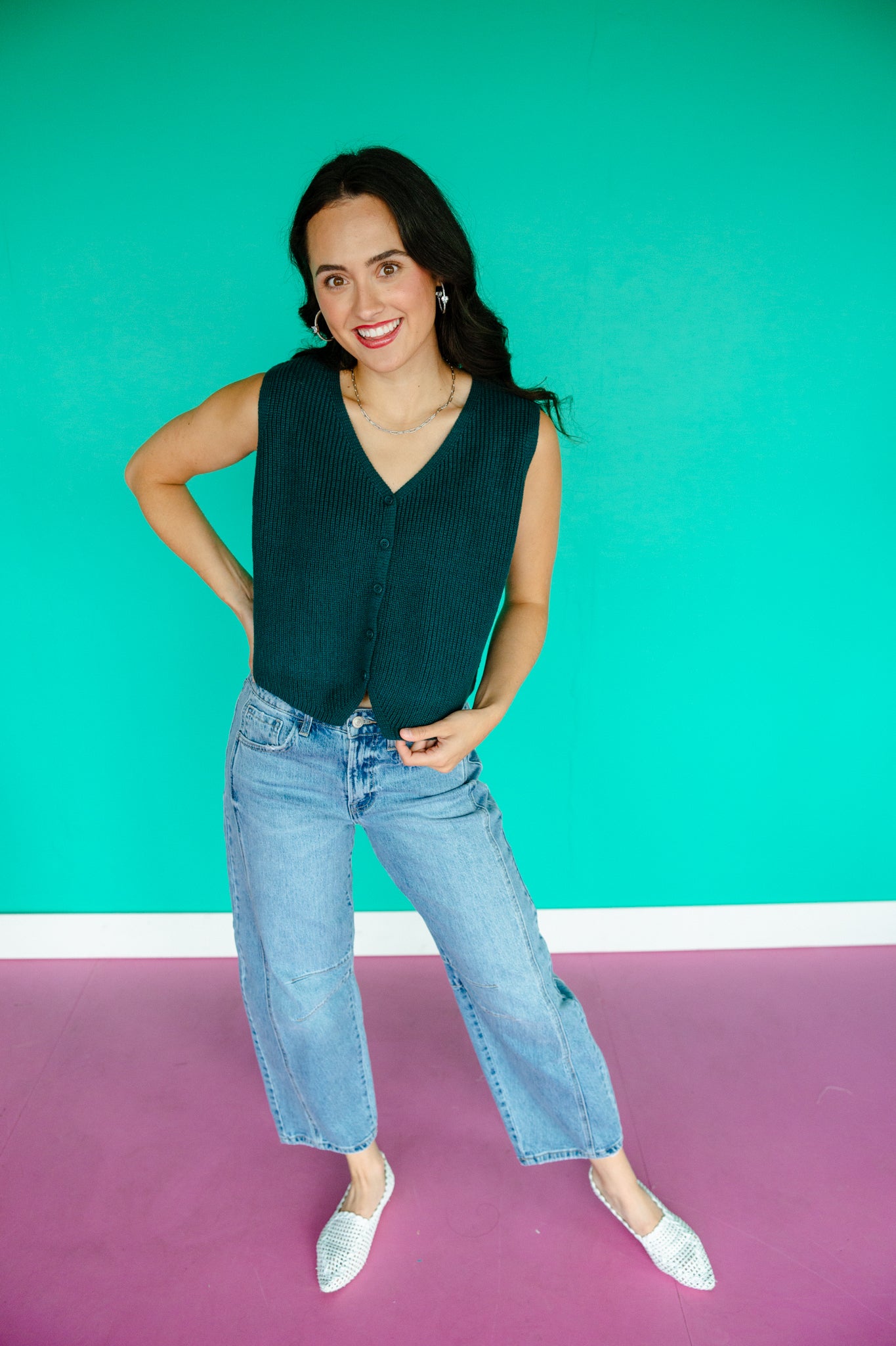 Madisyn Knit Sweater Vest - Deep Green