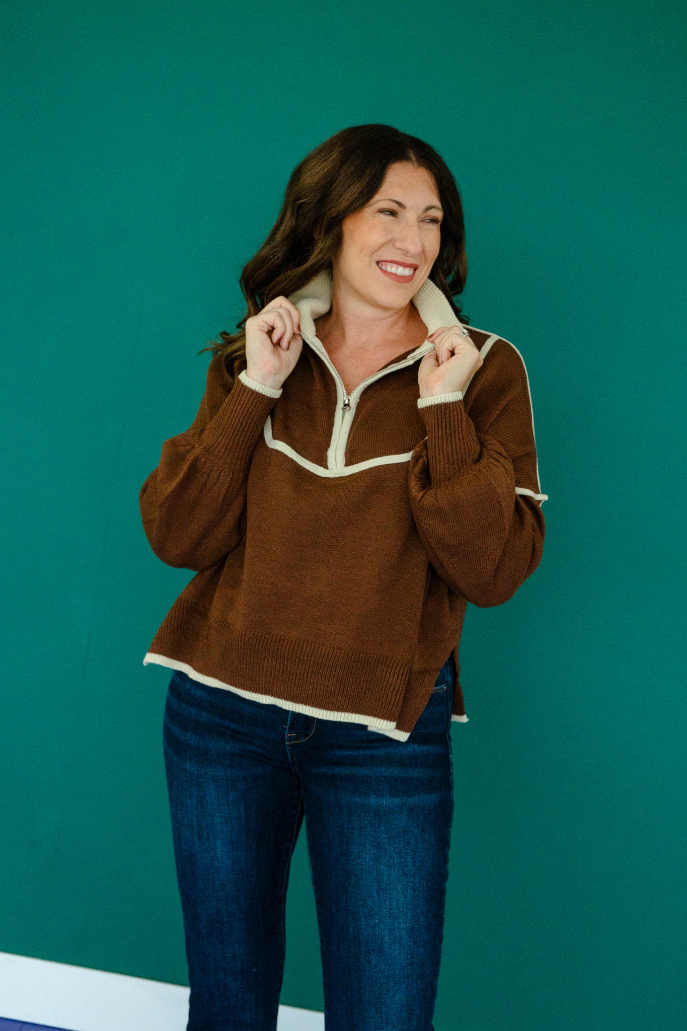 Kennedy Oversized Quarterzip - Chocolate + Oatmeal