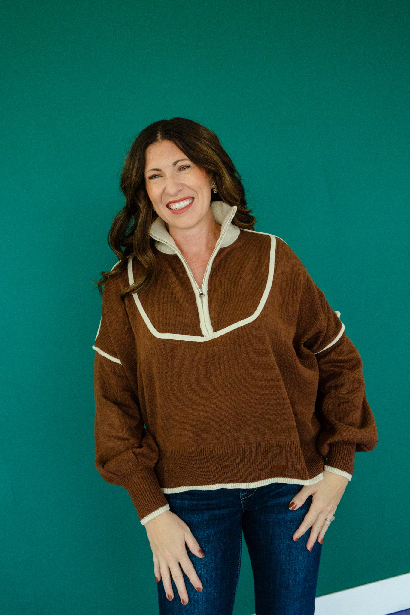 Kennedy Oversized Quarterzip - Chocolate + Oatmeal