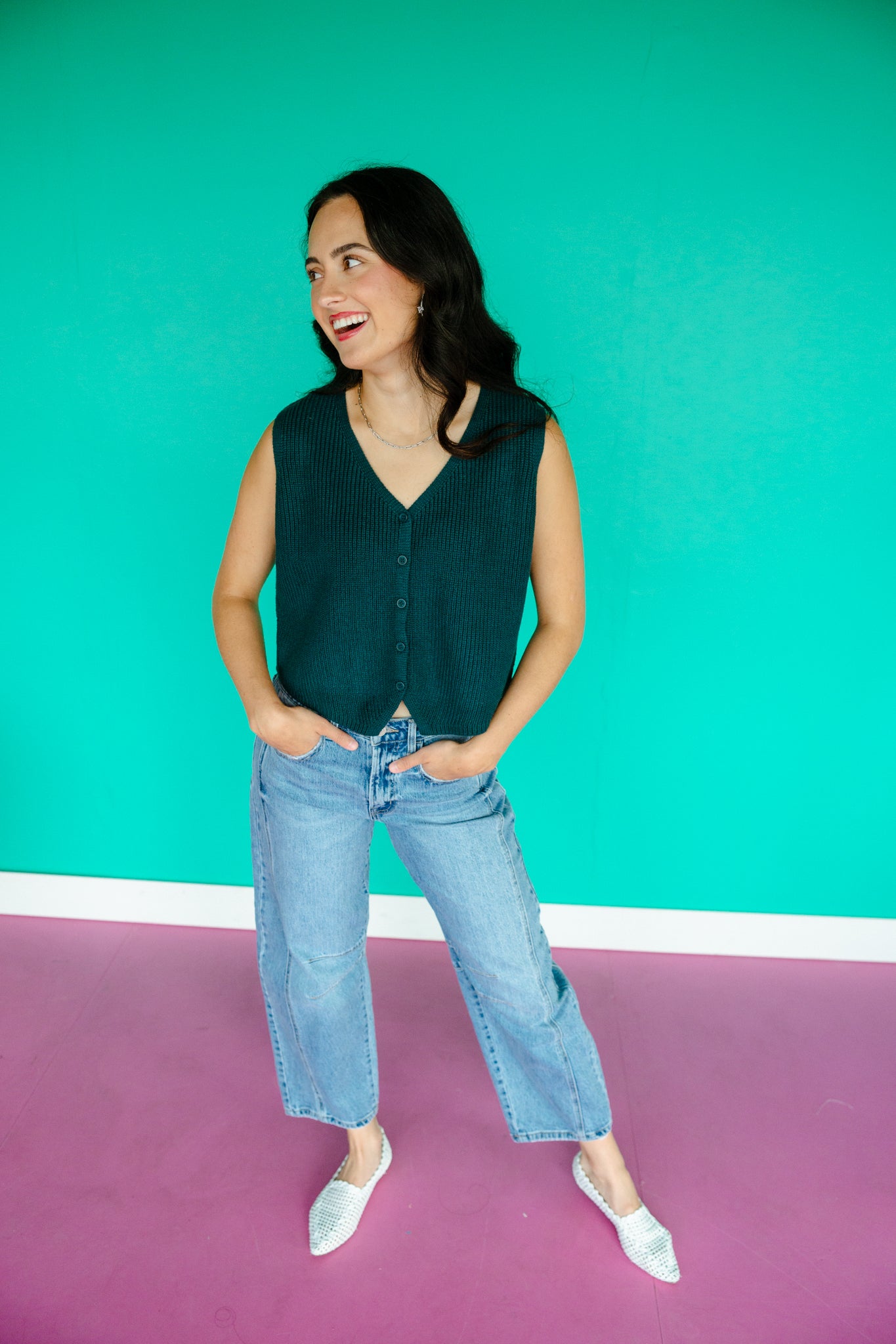 Madisyn Knit Sweater Vest - Deep Green