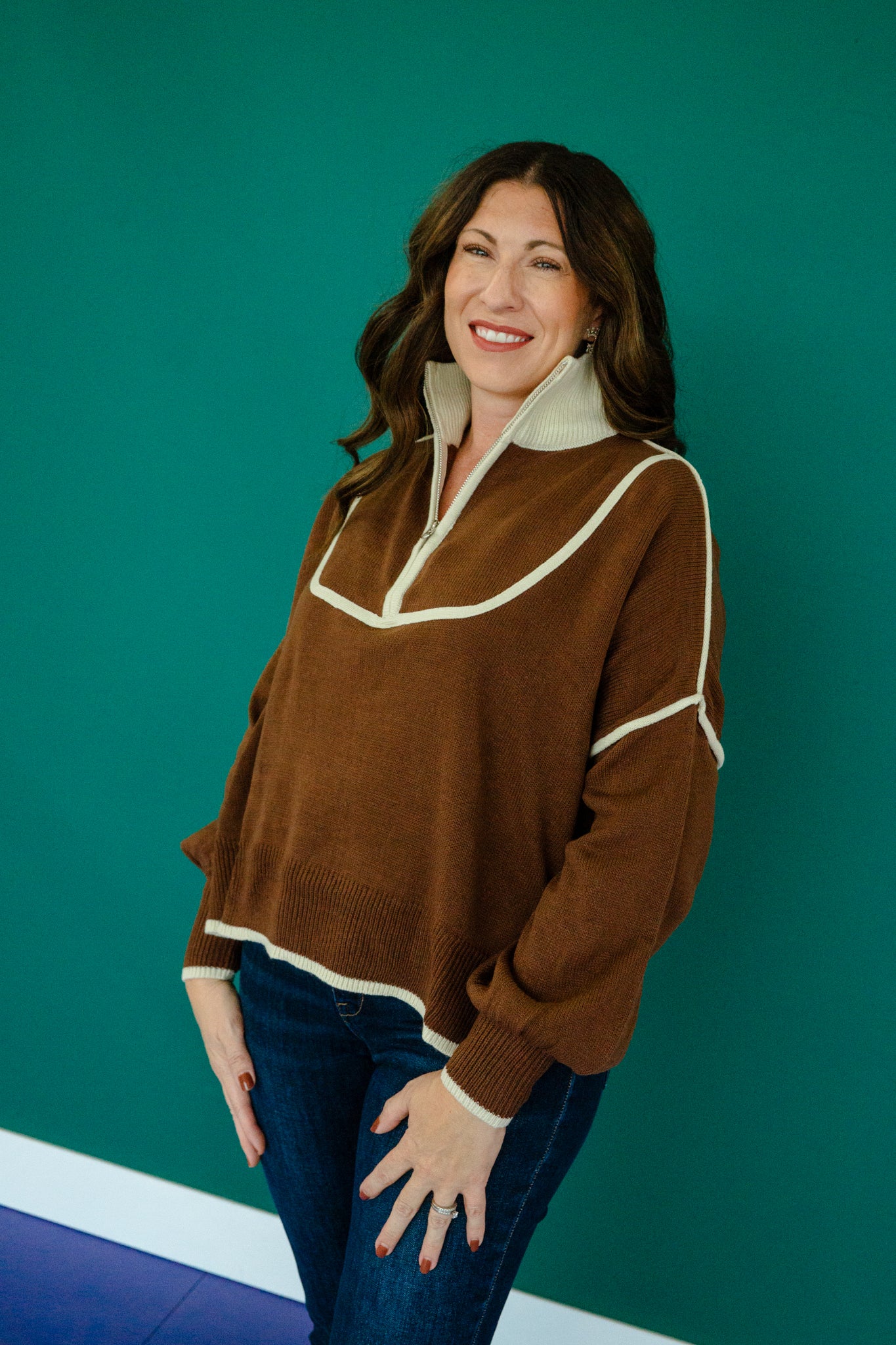 Kennedy Oversized Quarterzip - Chocolate + Oatmeal