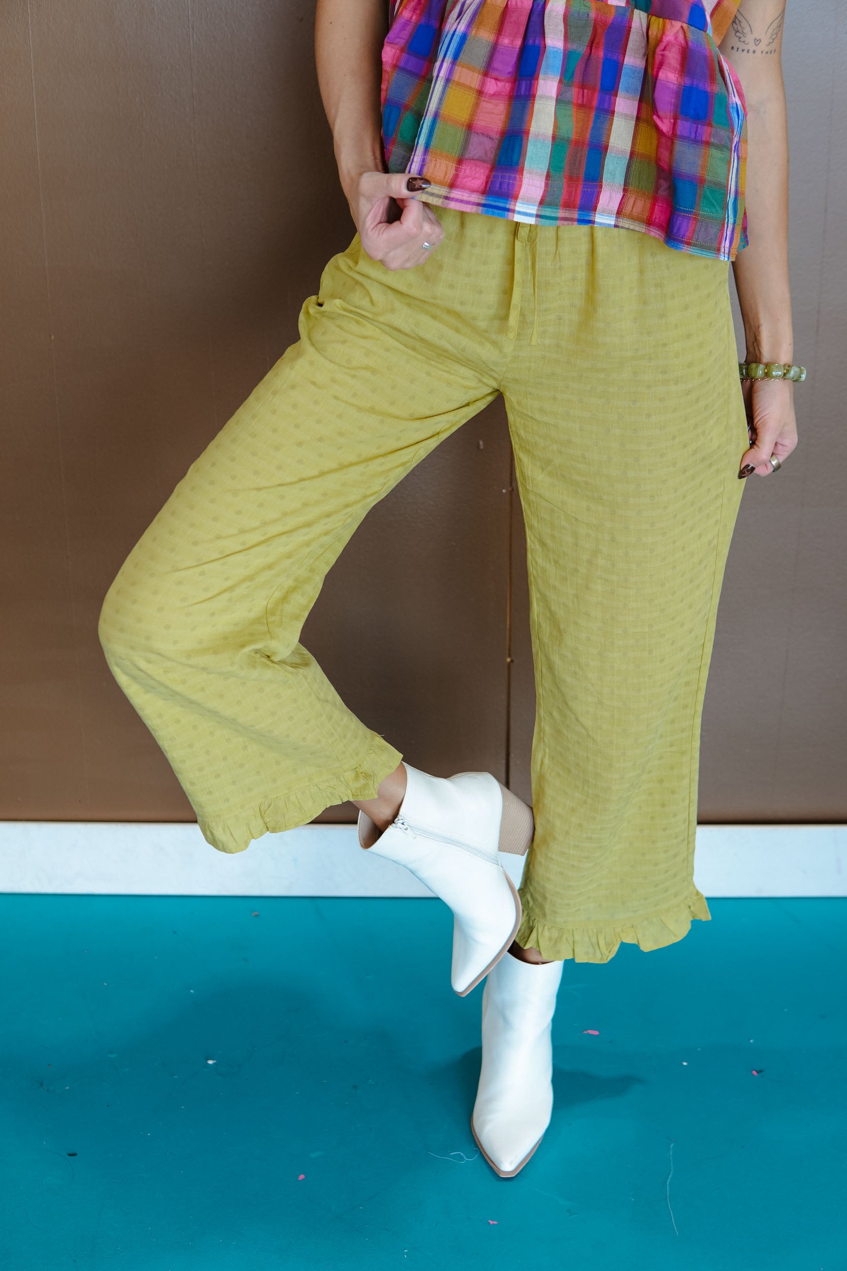 Lime Light Polka Dot Pants - Light Lime