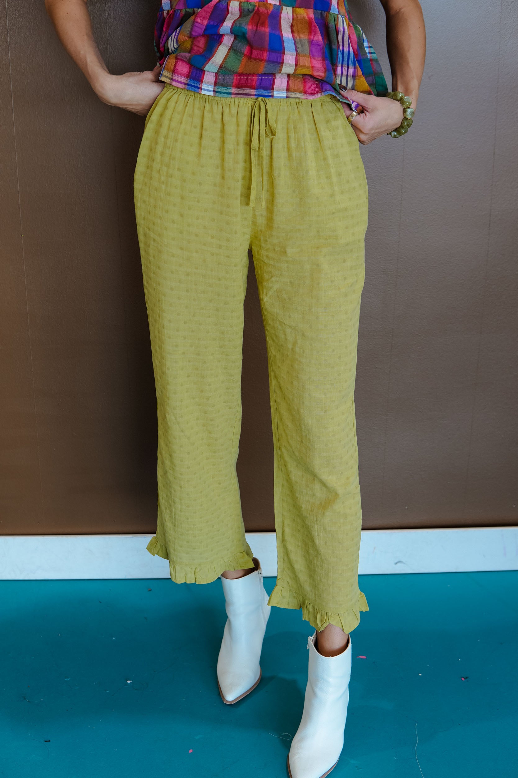 Lime Light Polka Dot Pants - Light Lime