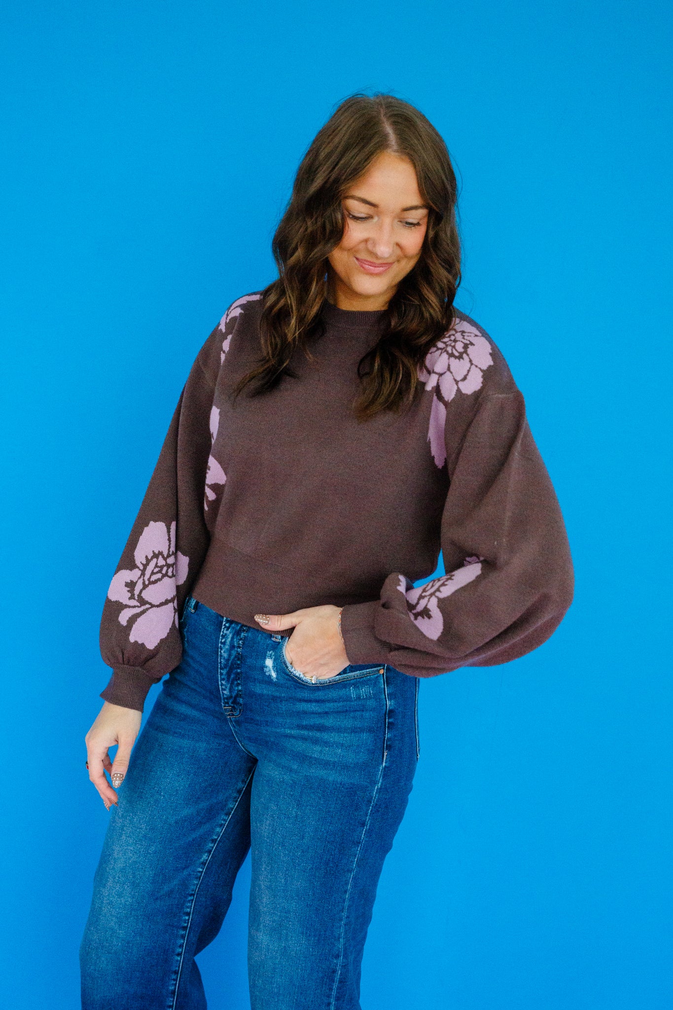 Raya Balloon Sleeve Sweater - Rose Brown + Lavender