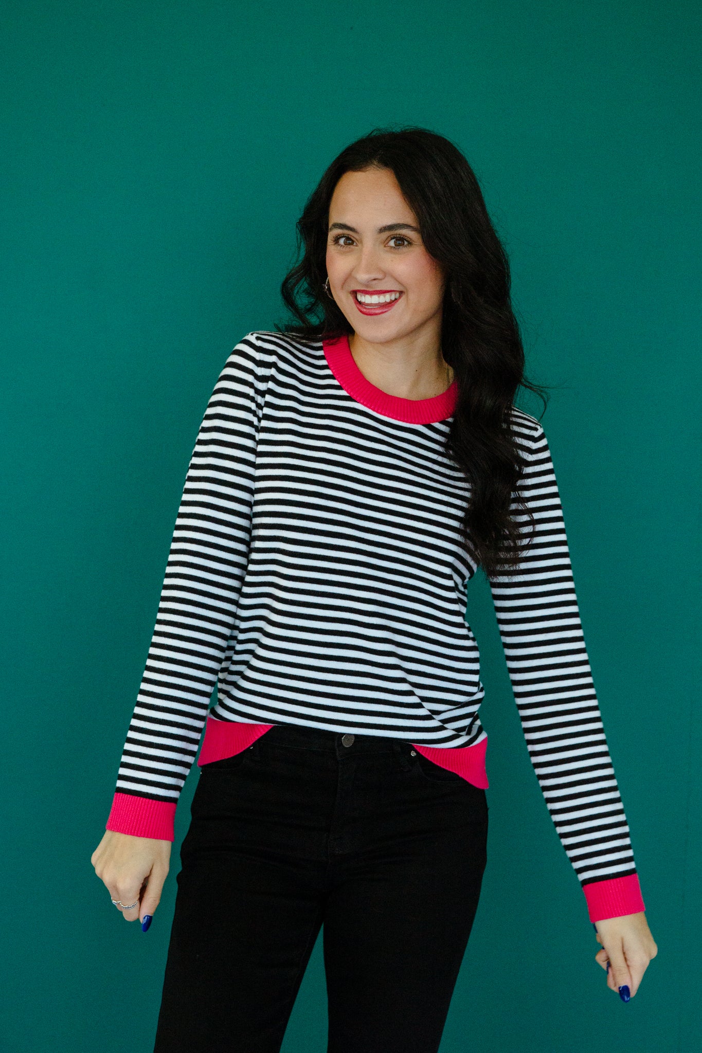 Virginia Striped Sweater - Black + White + Raspberry
