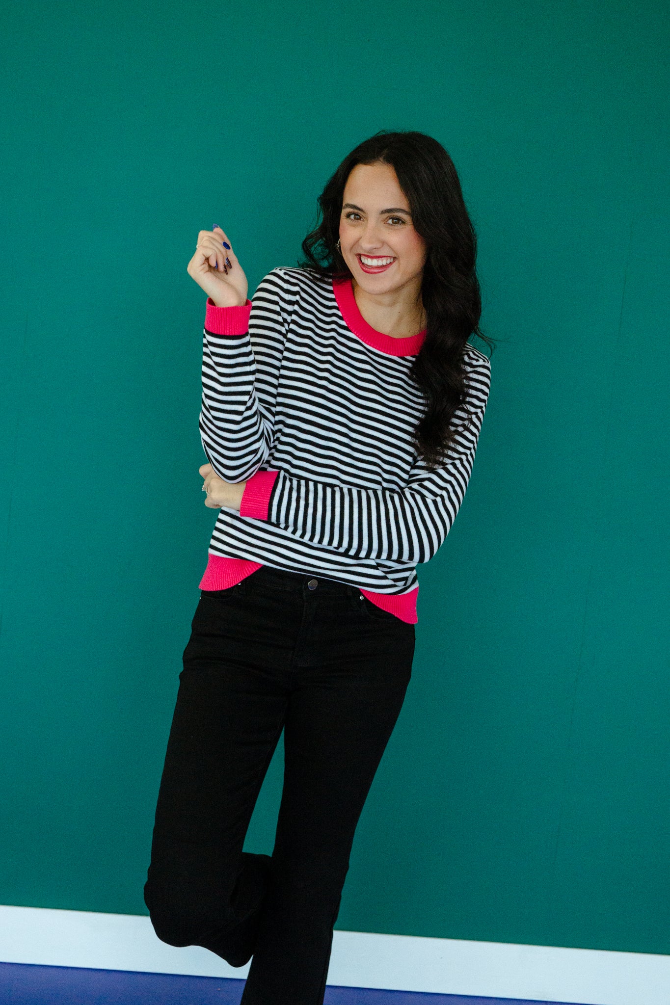 Virginia Striped Sweater - Black + White + Raspberry
