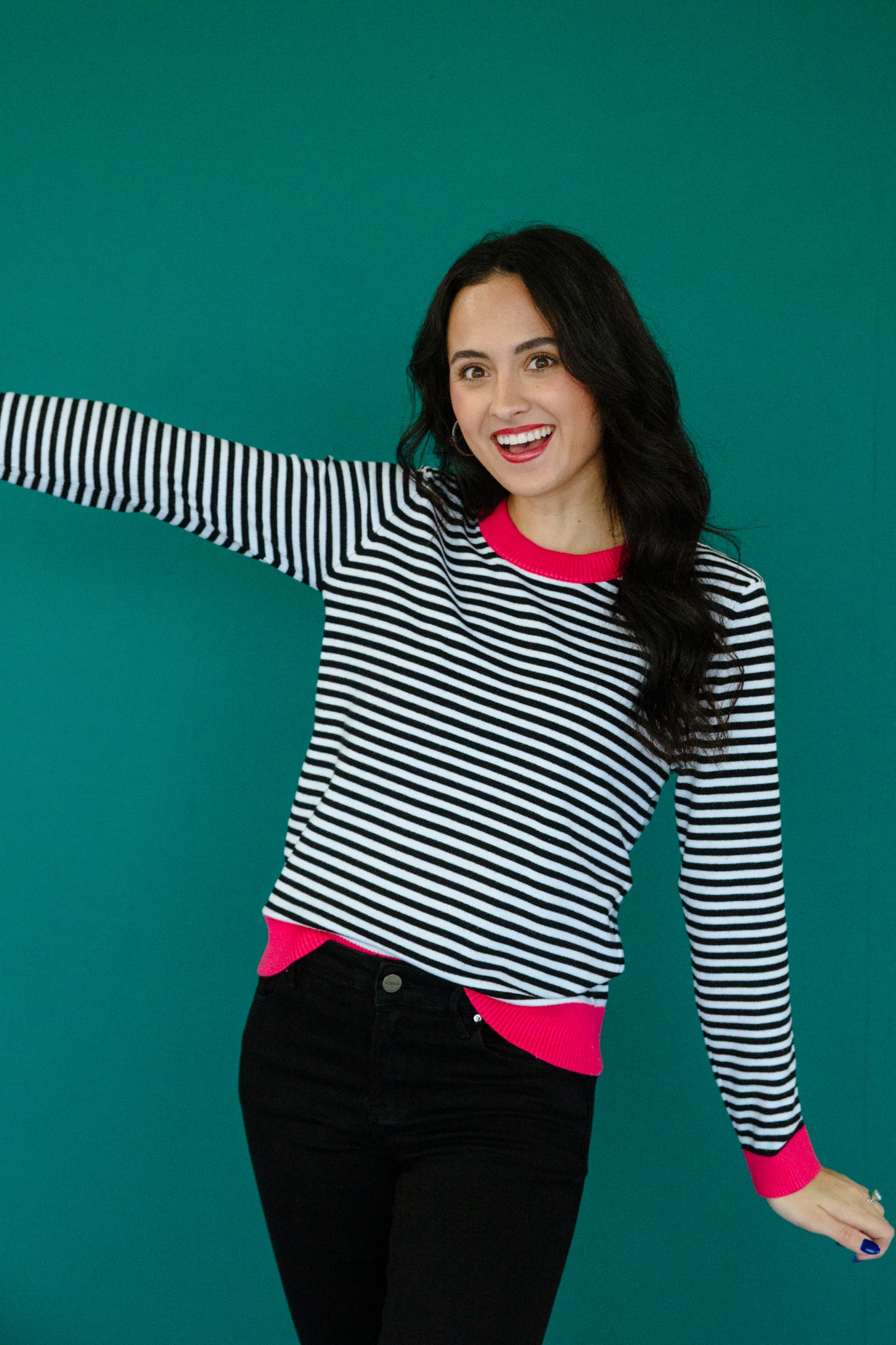Virginia Striped Sweater - Black + White + Raspberry