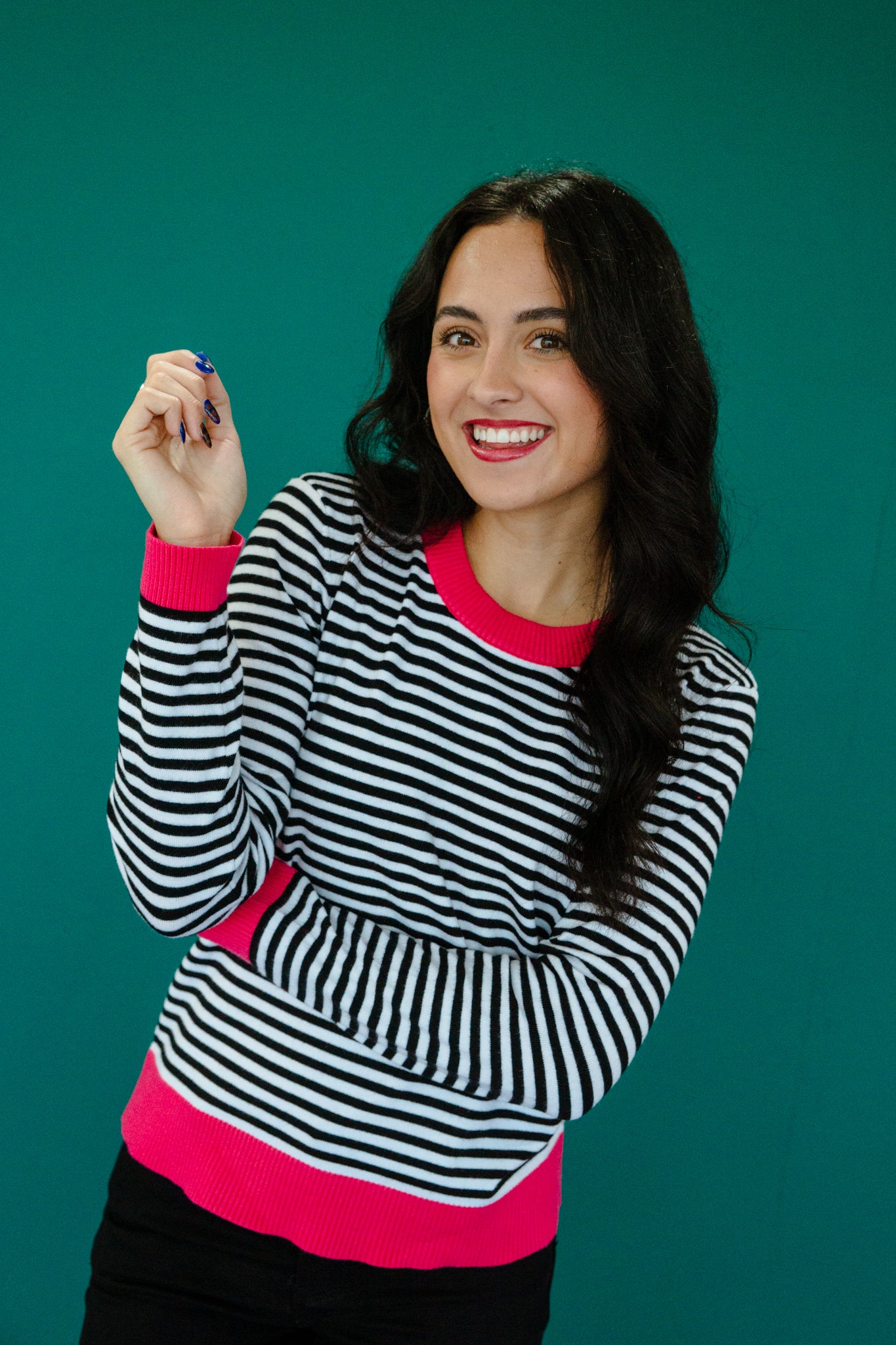 Virginia Striped Sweater - Black + White + Raspberry
