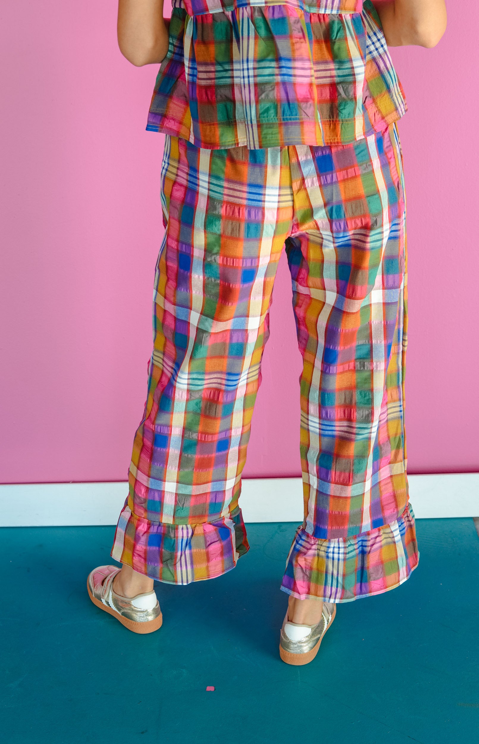 Quite the Catch Plaid Ruffle Pants - Multi