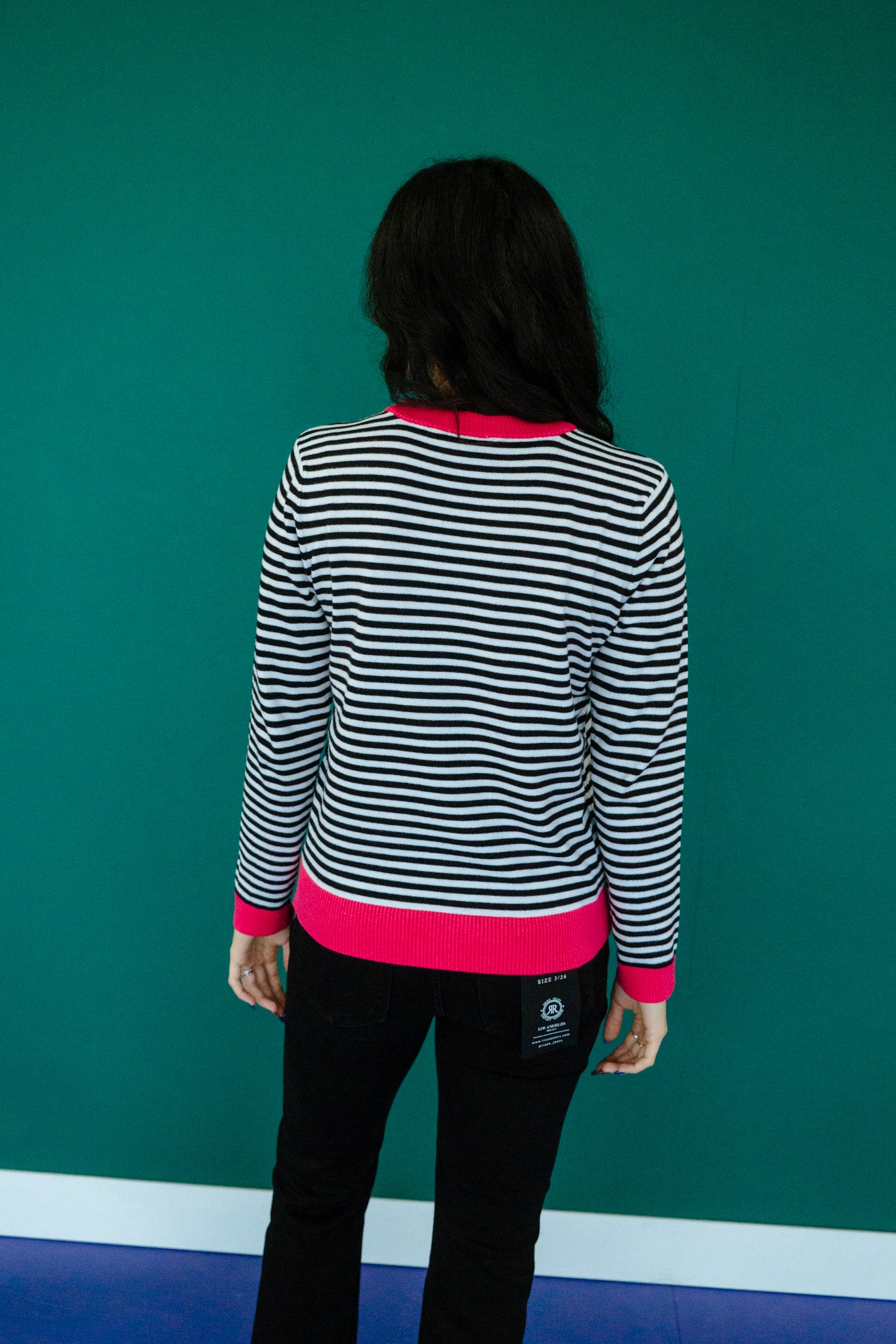 Virginia Striped Sweater - Black + White + Raspberry