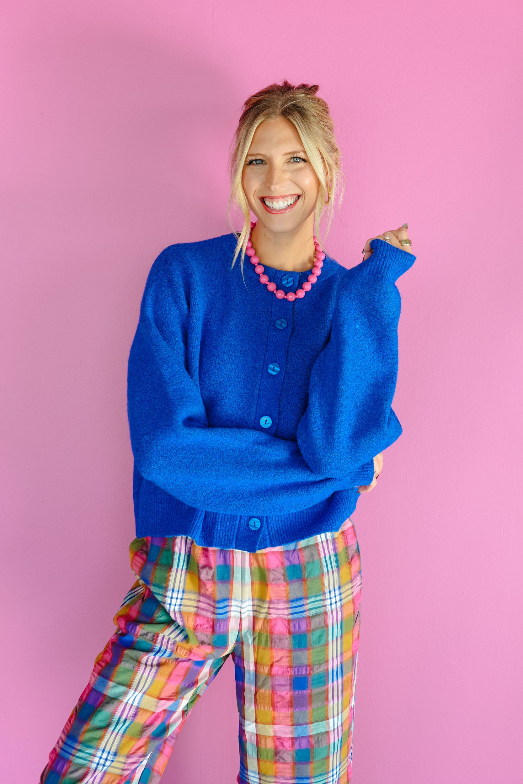 Crisp Comfort Button Cardigan - Royal Blue