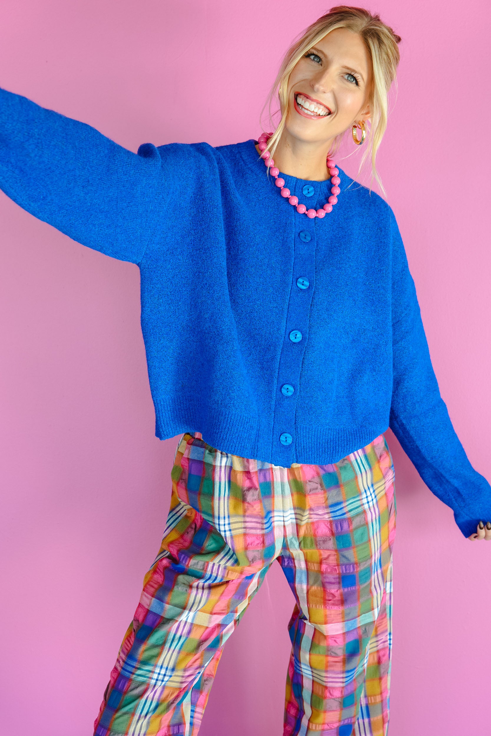 Crisp Comfort Button Cardigan - Royal Blue