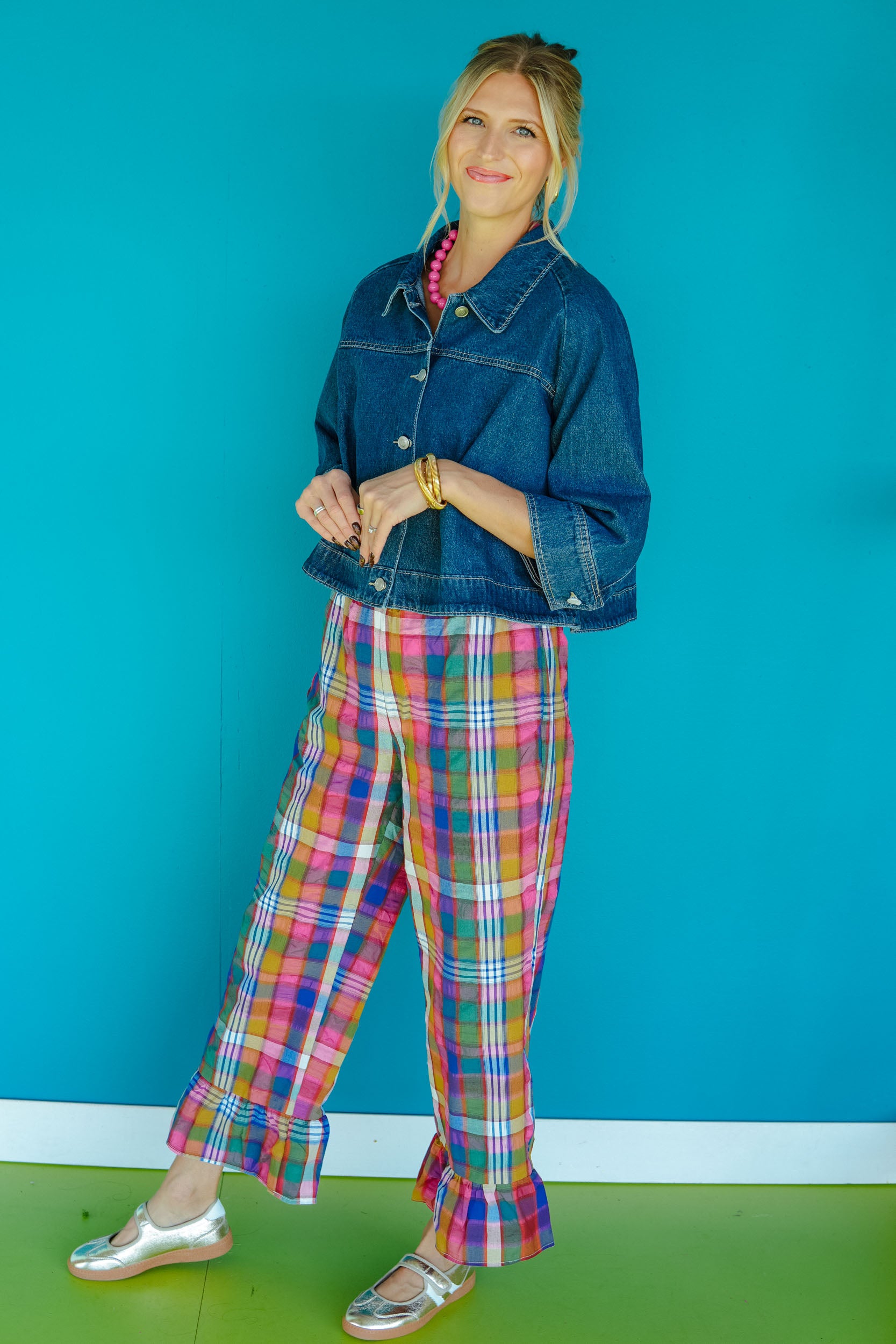 Quite the Catch Plaid Ruffle Pants - Multi