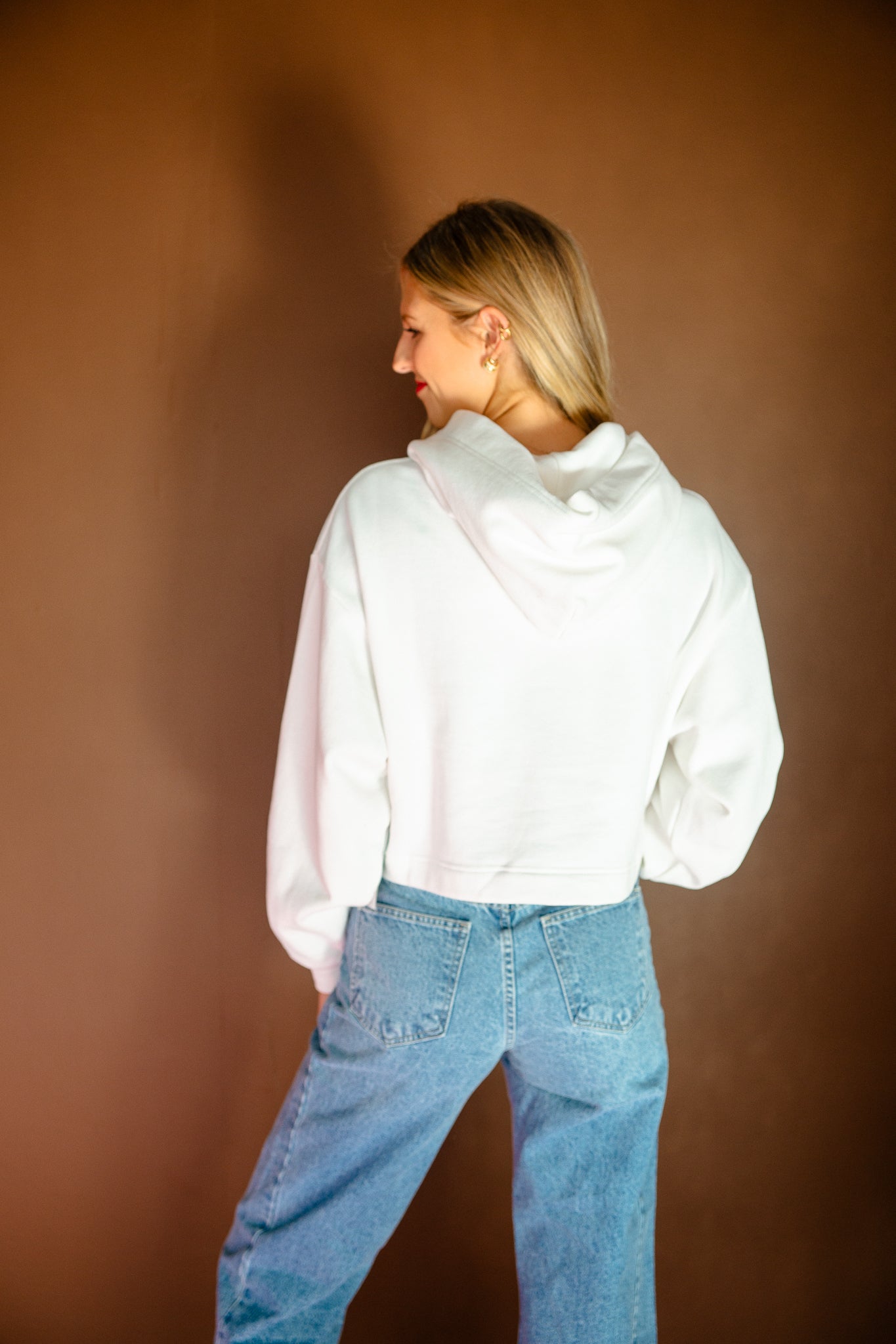 Big Red Nebraska Patch Crop Hoodie - Soft White/Ivory