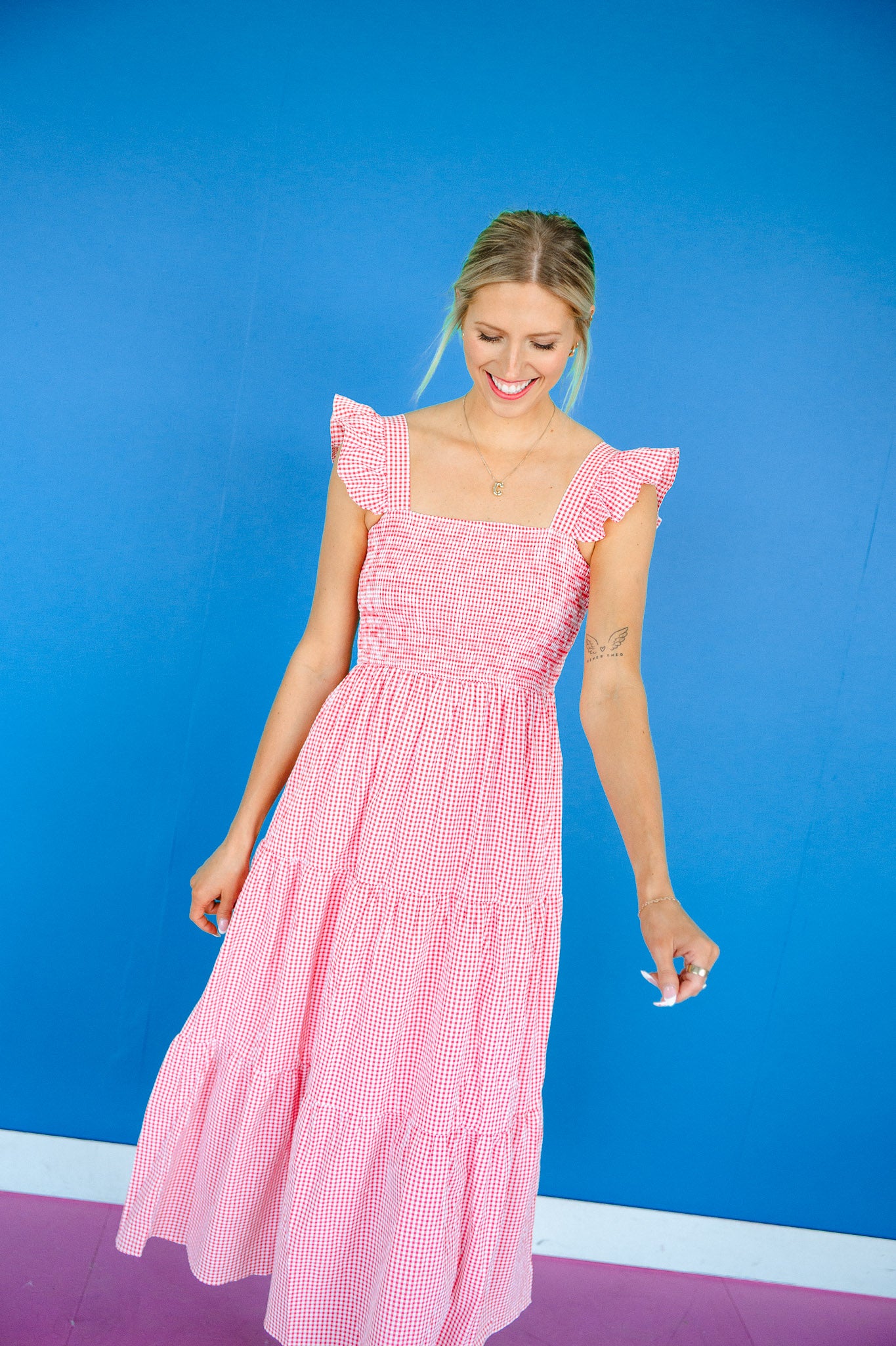 Vivianna Smocked Maxi Dress - Coral Red