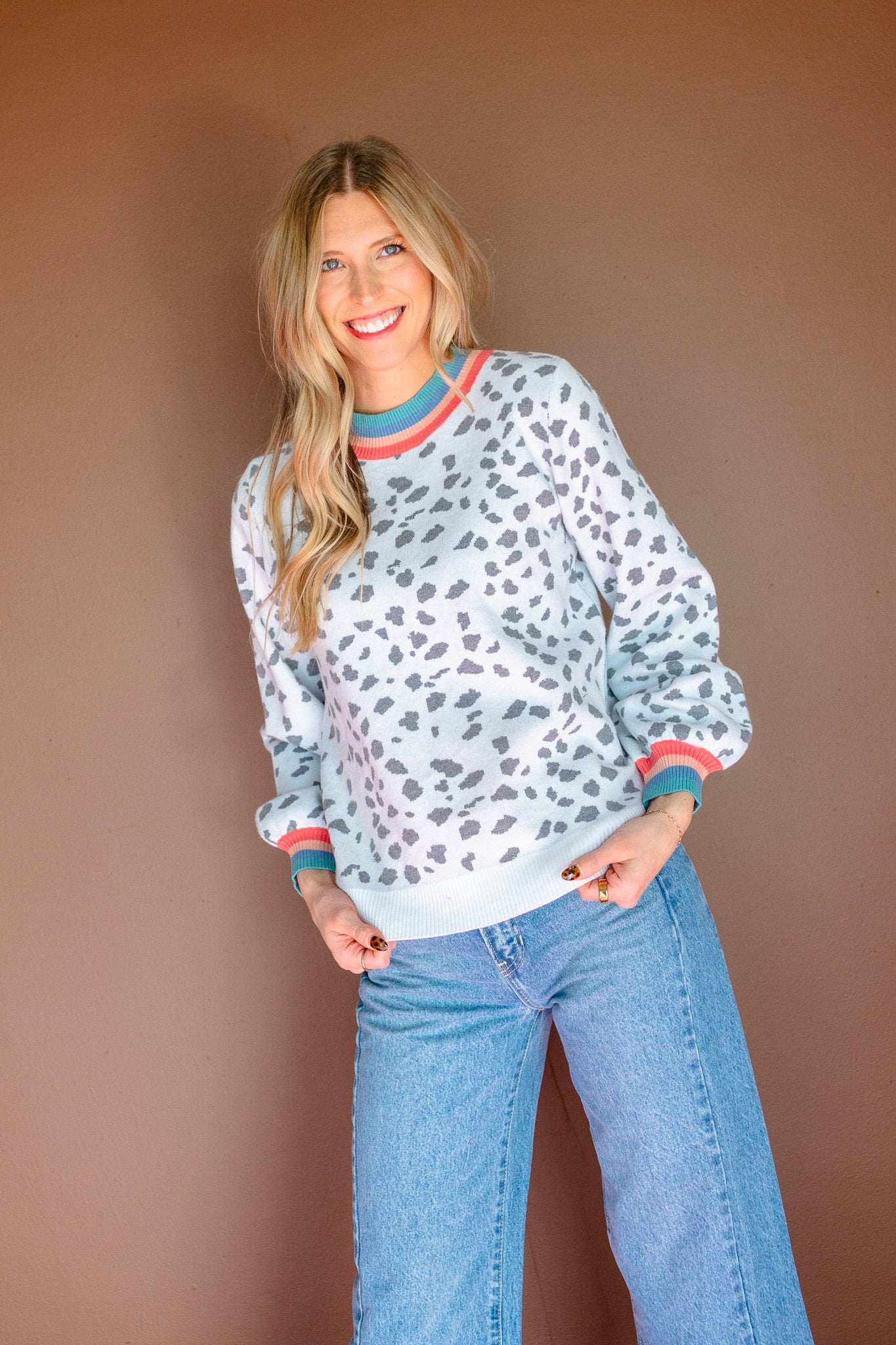 Bree Leopard Print Sweater - Dove Grey